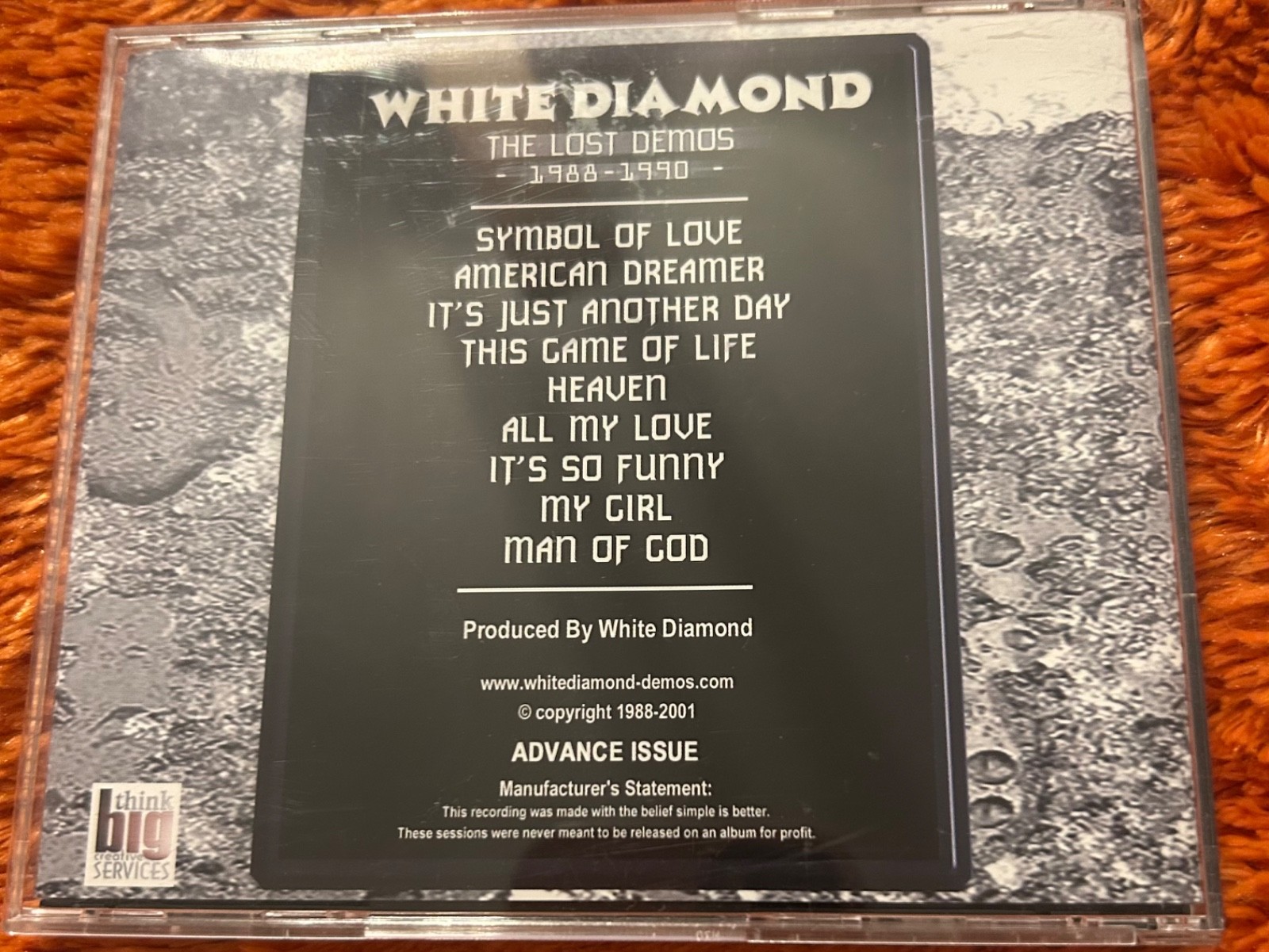 WHITE DIAMOND - The Lost Demos 1988-1990 - CD Advance Copy 1998-2001