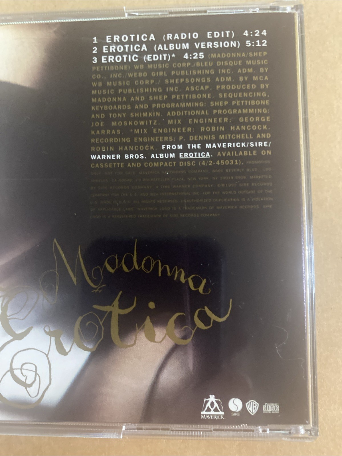 Madonna - Erotica - Used Promo 3-Track CD Single - US 1992 Maverick - Like New
