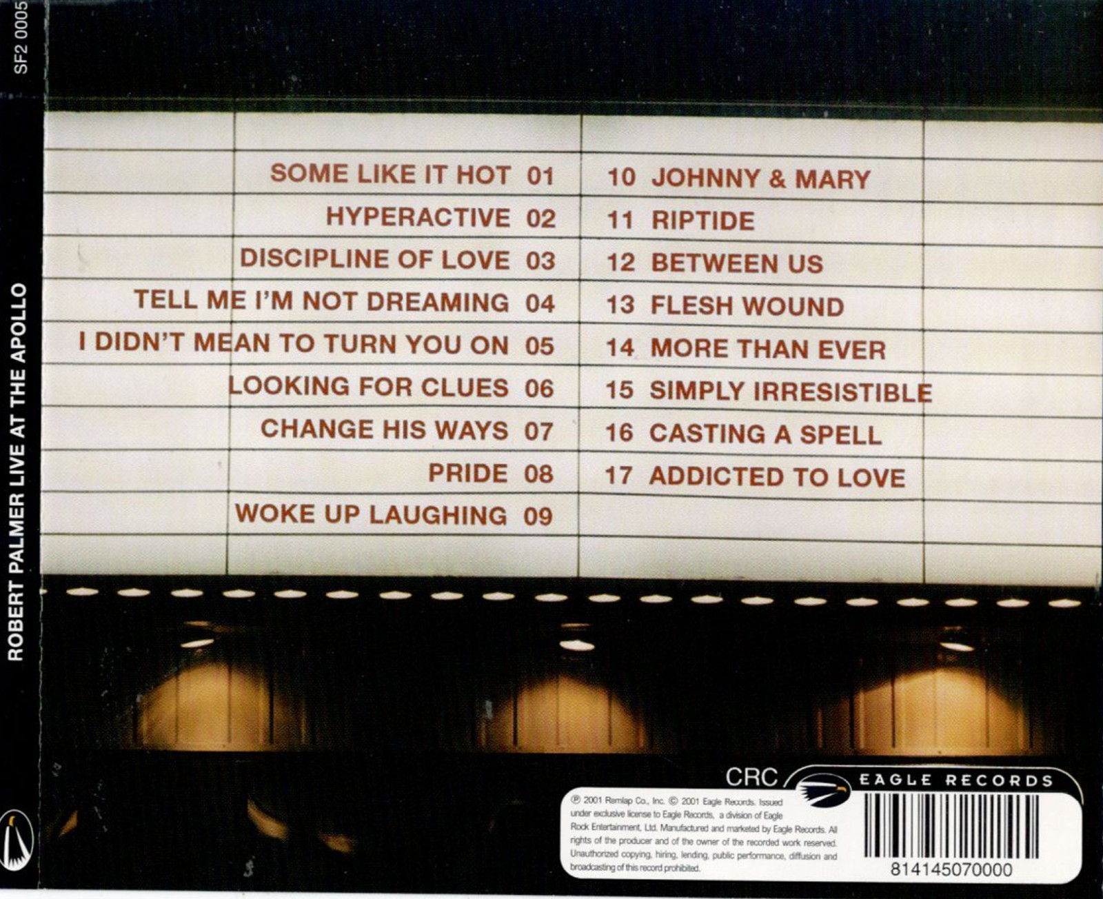 ROBERT PALMER - LIVE AT THE APOLLO NYC / SOLD OUT - EAGLE RECORDS - CD