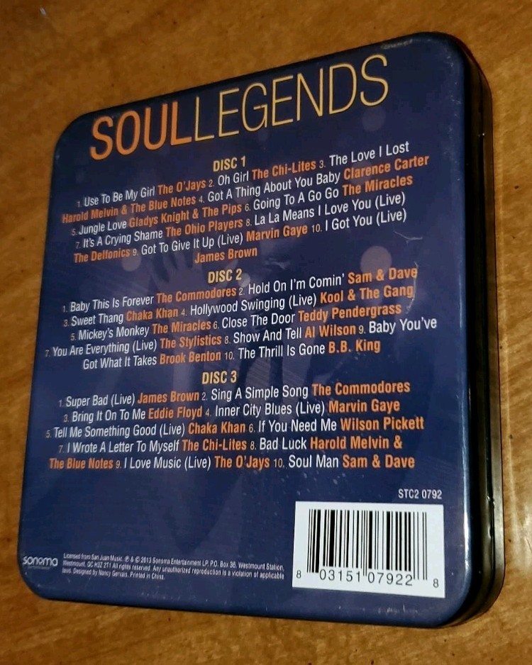 Soul Legends 3 CD Box Set 2013 Sonoma R&B 60s 70s Original Artist Tin Box Import