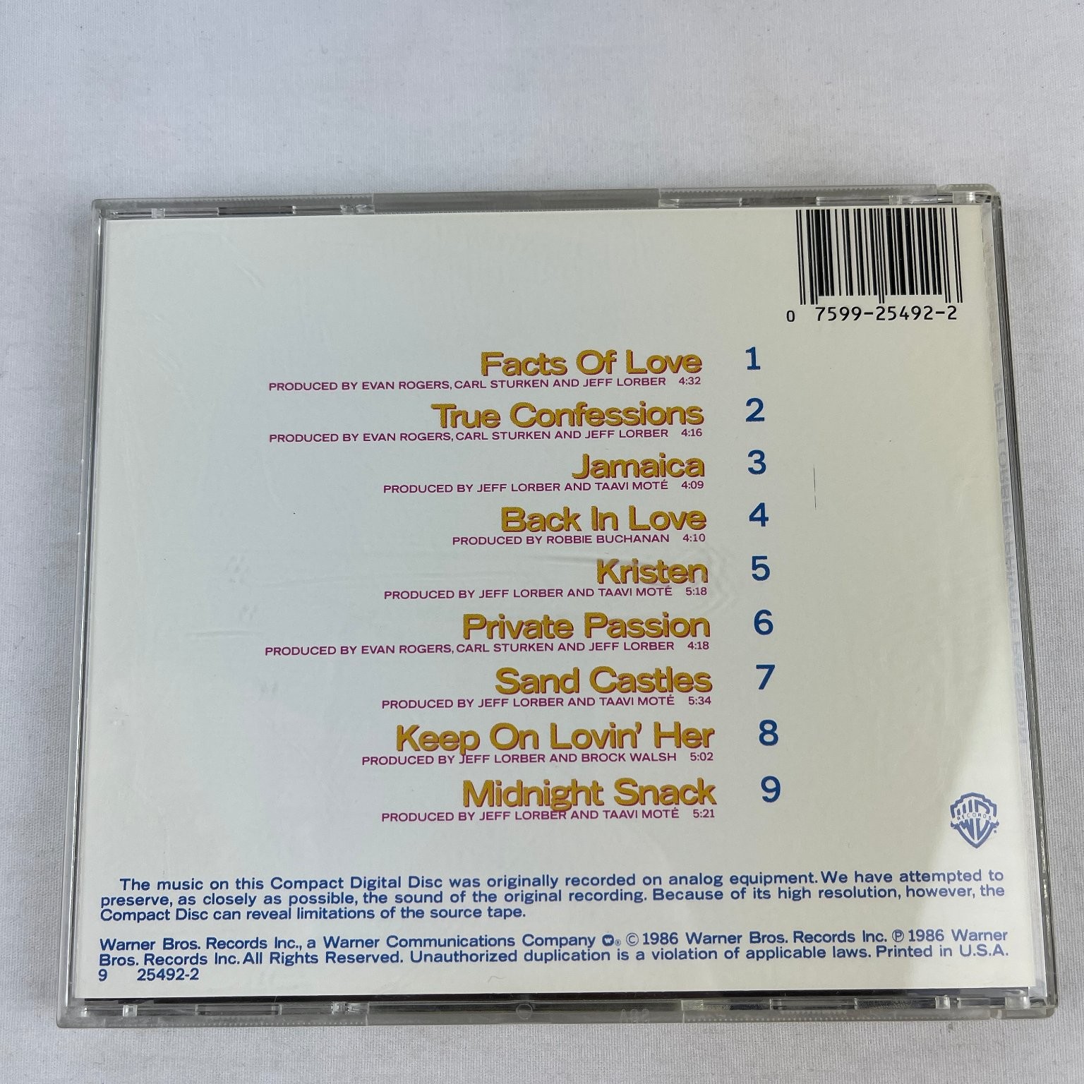 Jeff Lorber – Private Passion CD 1986 Jazz Funk R&B Warner Bros. Records