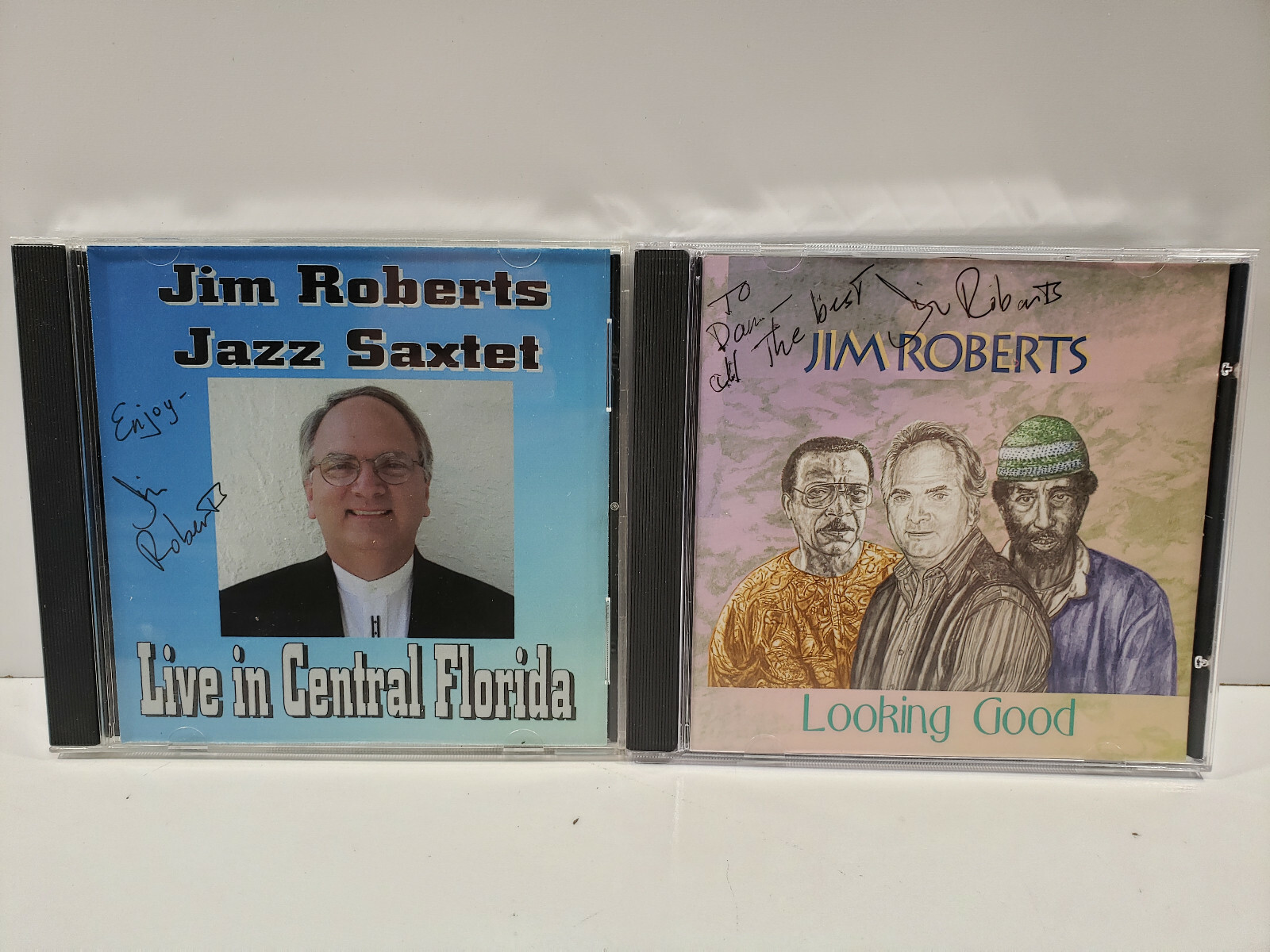 JIM ROBERTS Cd lot of 2 Looking Good, LIVE IN CENTRAL FLORIDA Jazz Saxtet SIGNED