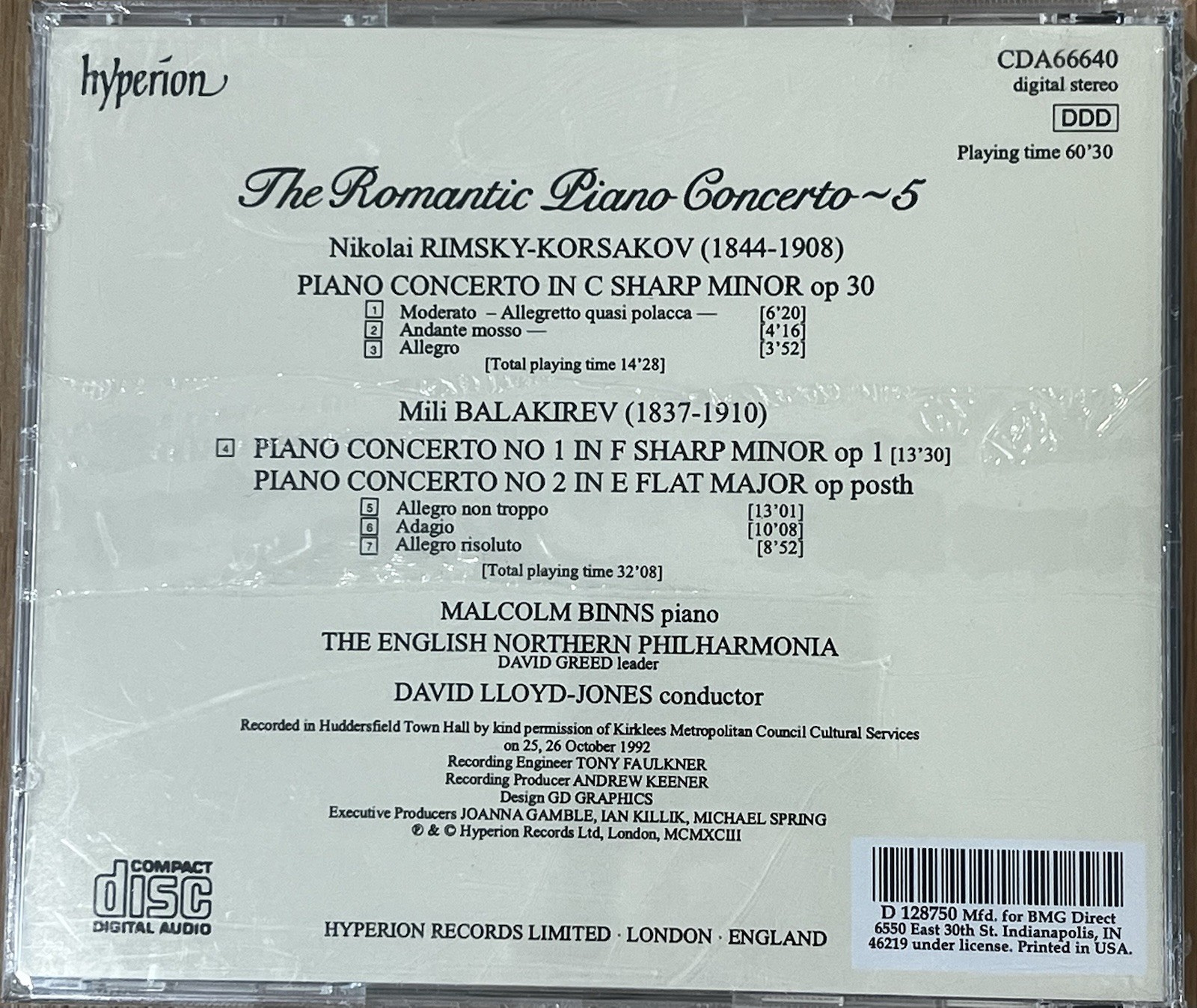 The Romantic Piano Concerto ~ 5, Malcom Binns -Piano (CD 1993) Hyperion Records