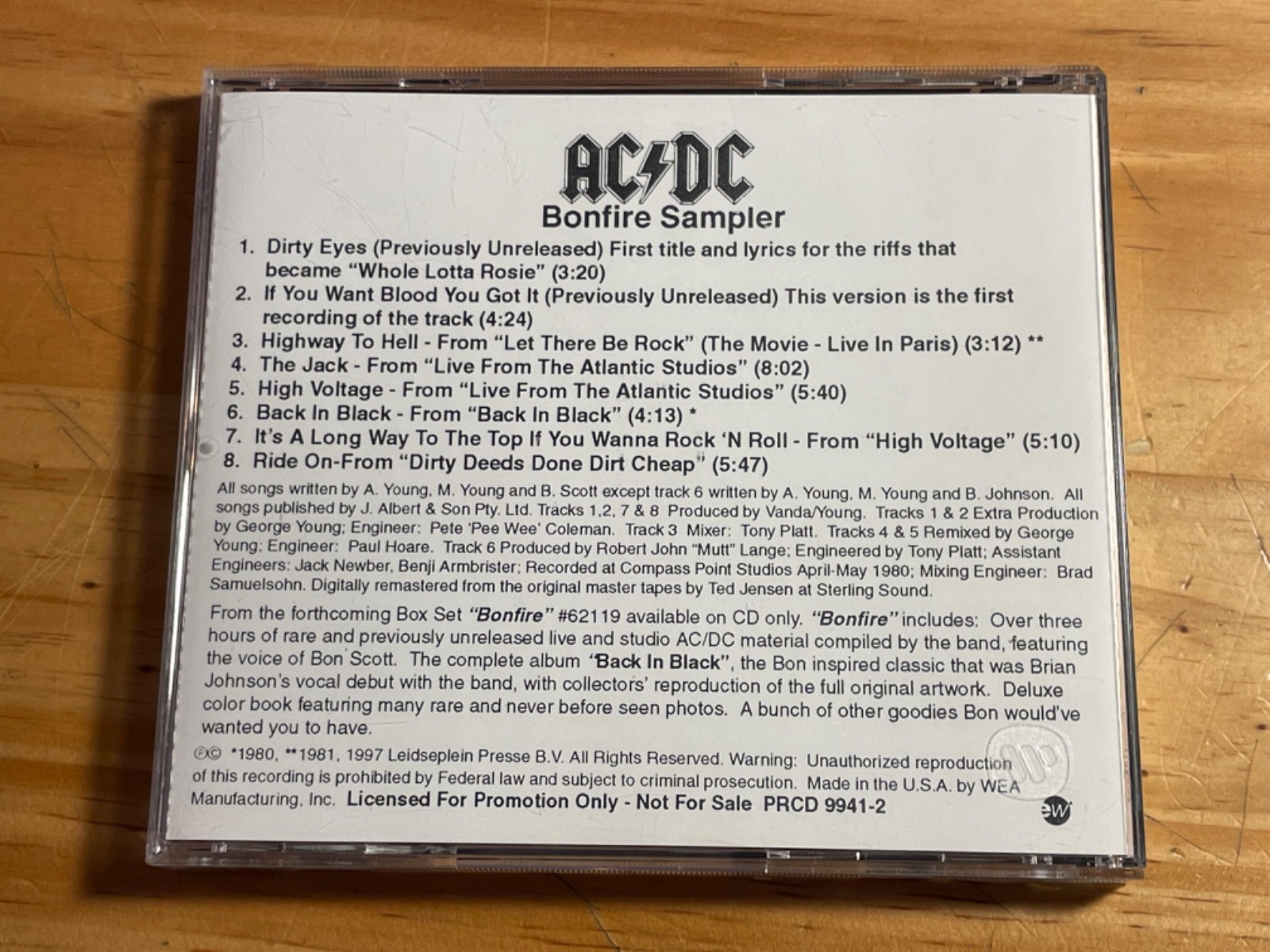 AC/DC - Bonfire Sampler CD Eastwest ‎1997 PRCD 9941-2 PROMO NM disc