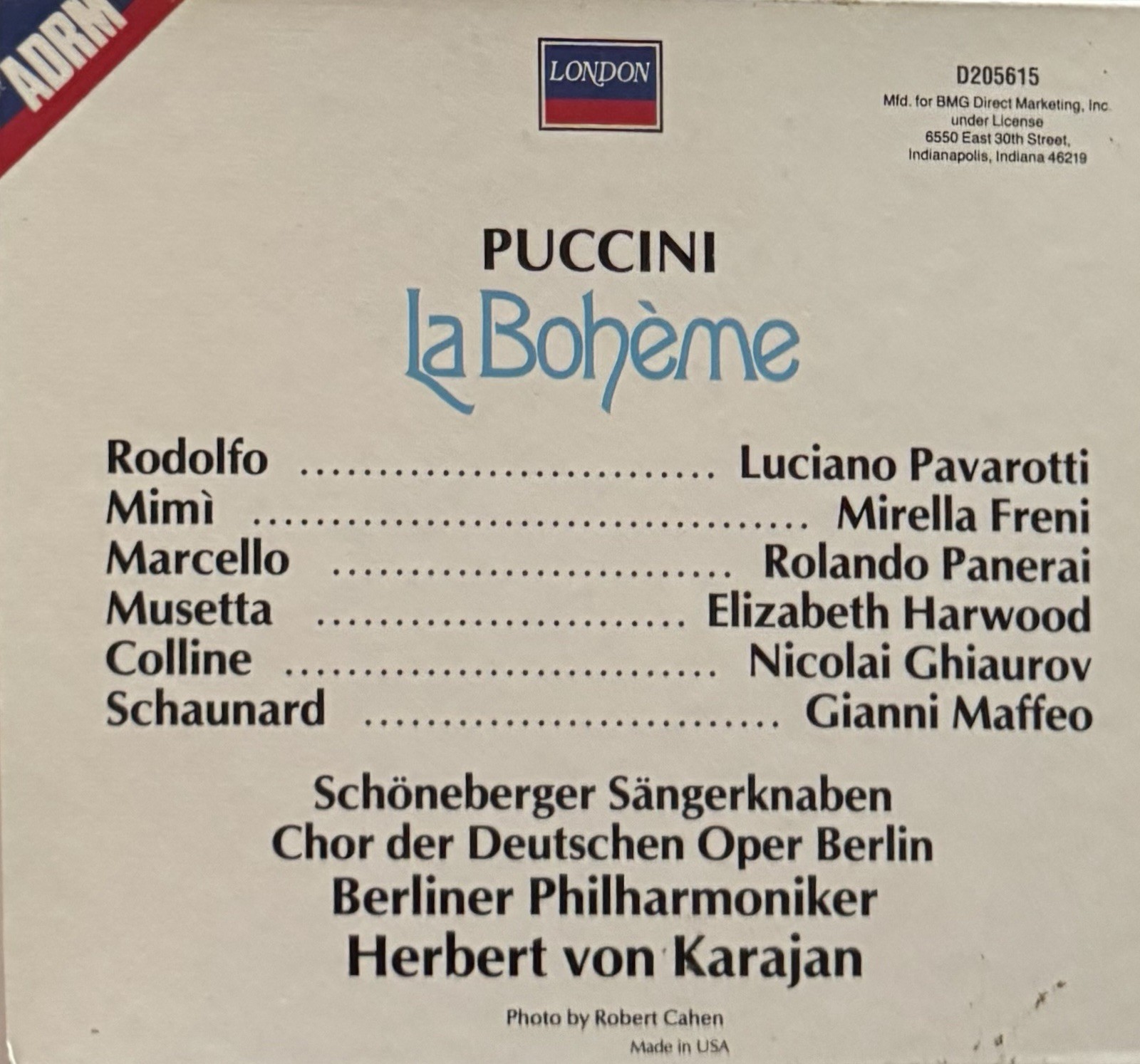 Puccini—La Boheme (Pavarotti, Freni; Karajan). 2CD, libretto