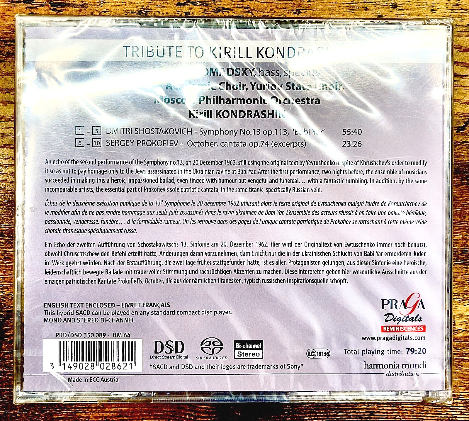 Kondrashin Shostakovich No 13 + Prokofiev October | Praga | DSD SACD SEALED