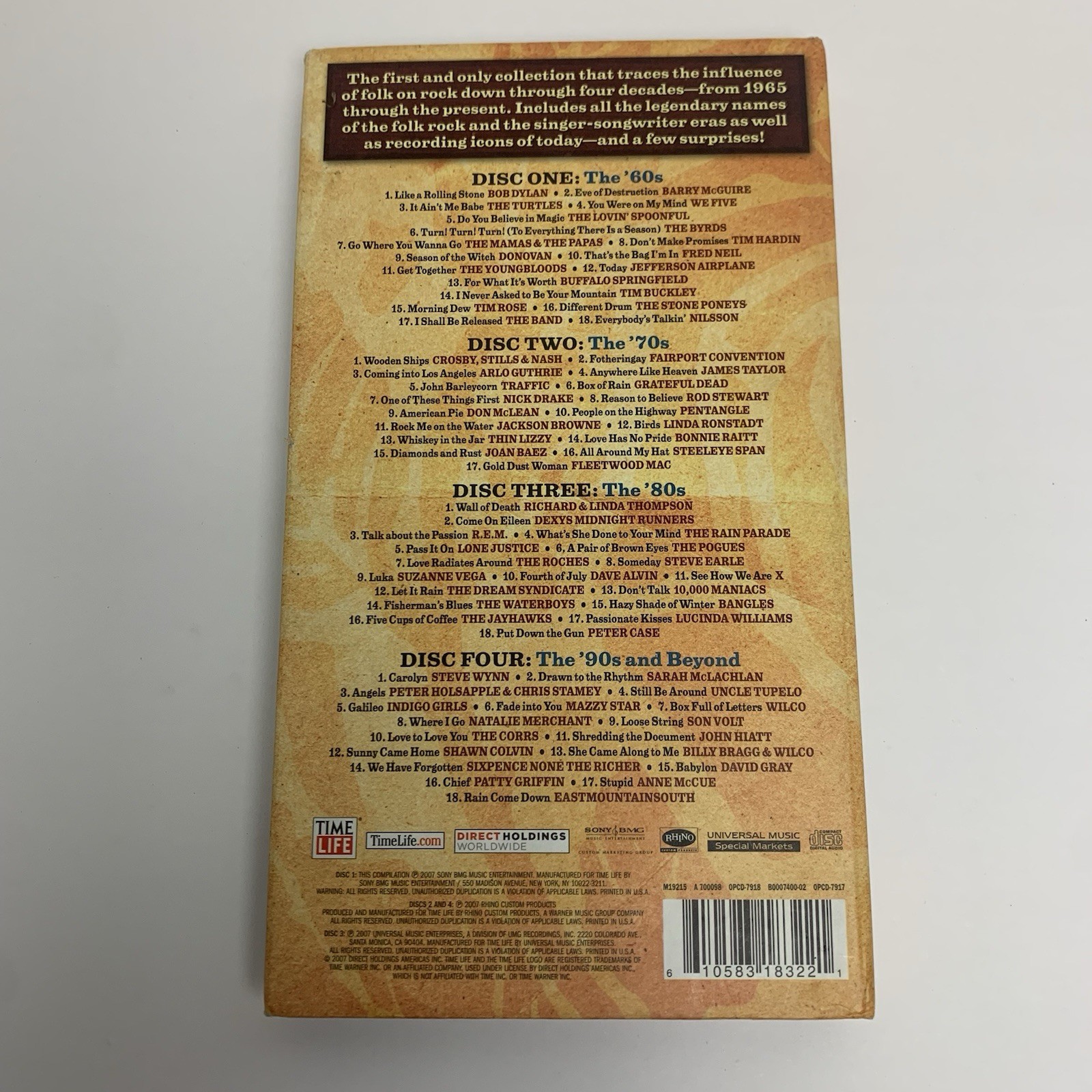 Four Decades Of Folk Rock 4 CD Box Set Time Life Compilation 60s 70s 80s 90s