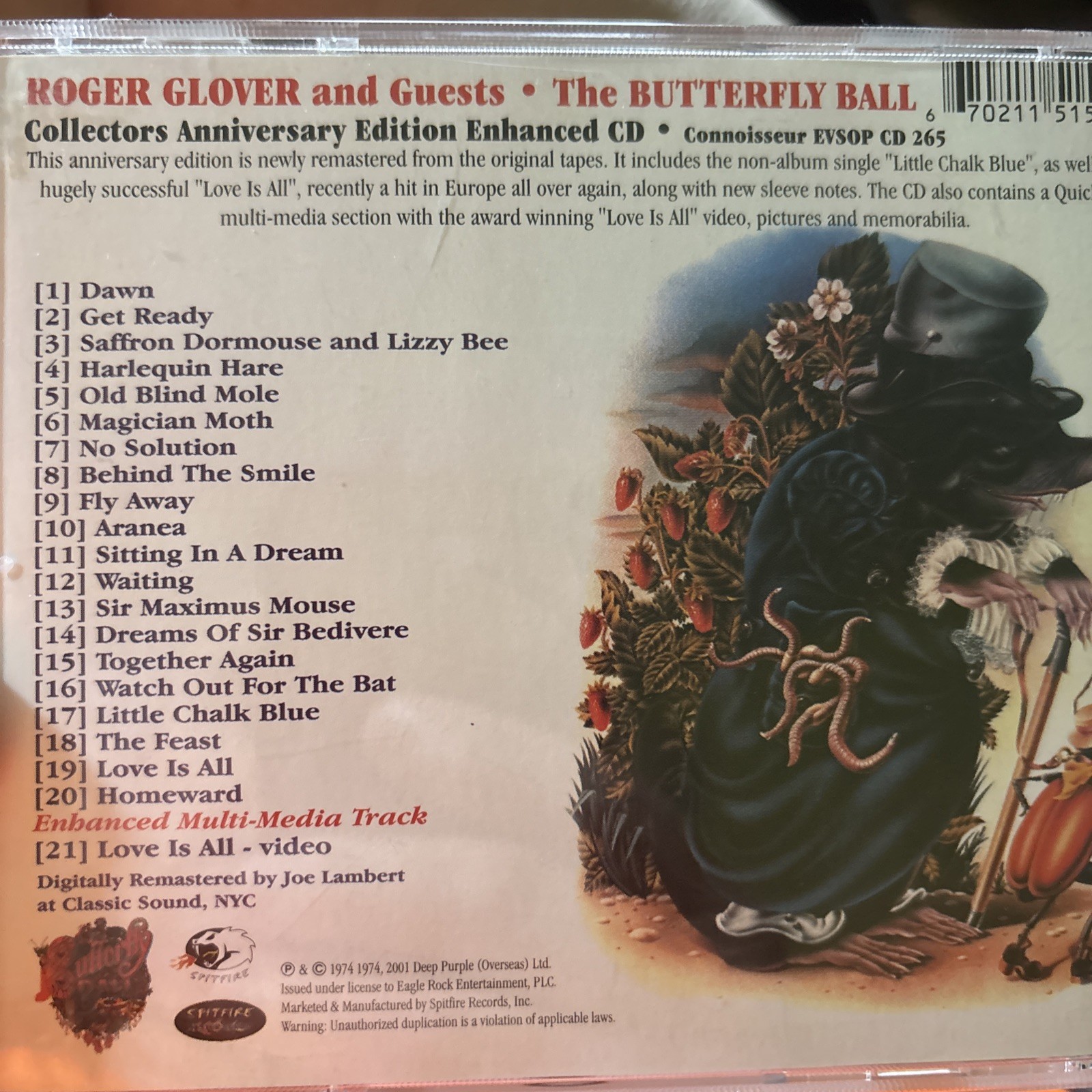 ROGER GLOVER & GUESTS The Butterfly Ball Enhanced CD)Spitfire 1974 Deep Purple)