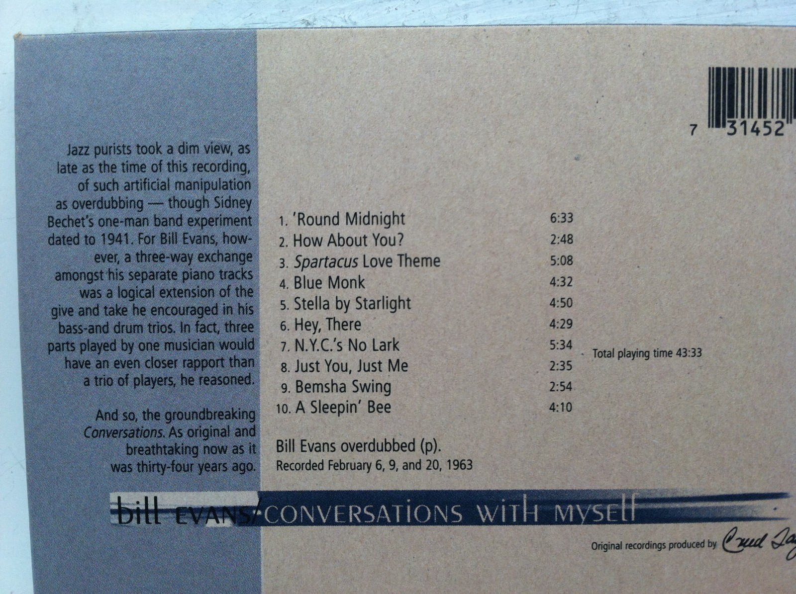 Conversations with Myself by Bill Evans (CD, Verve) Jazz Piano, Post Bop, Modal