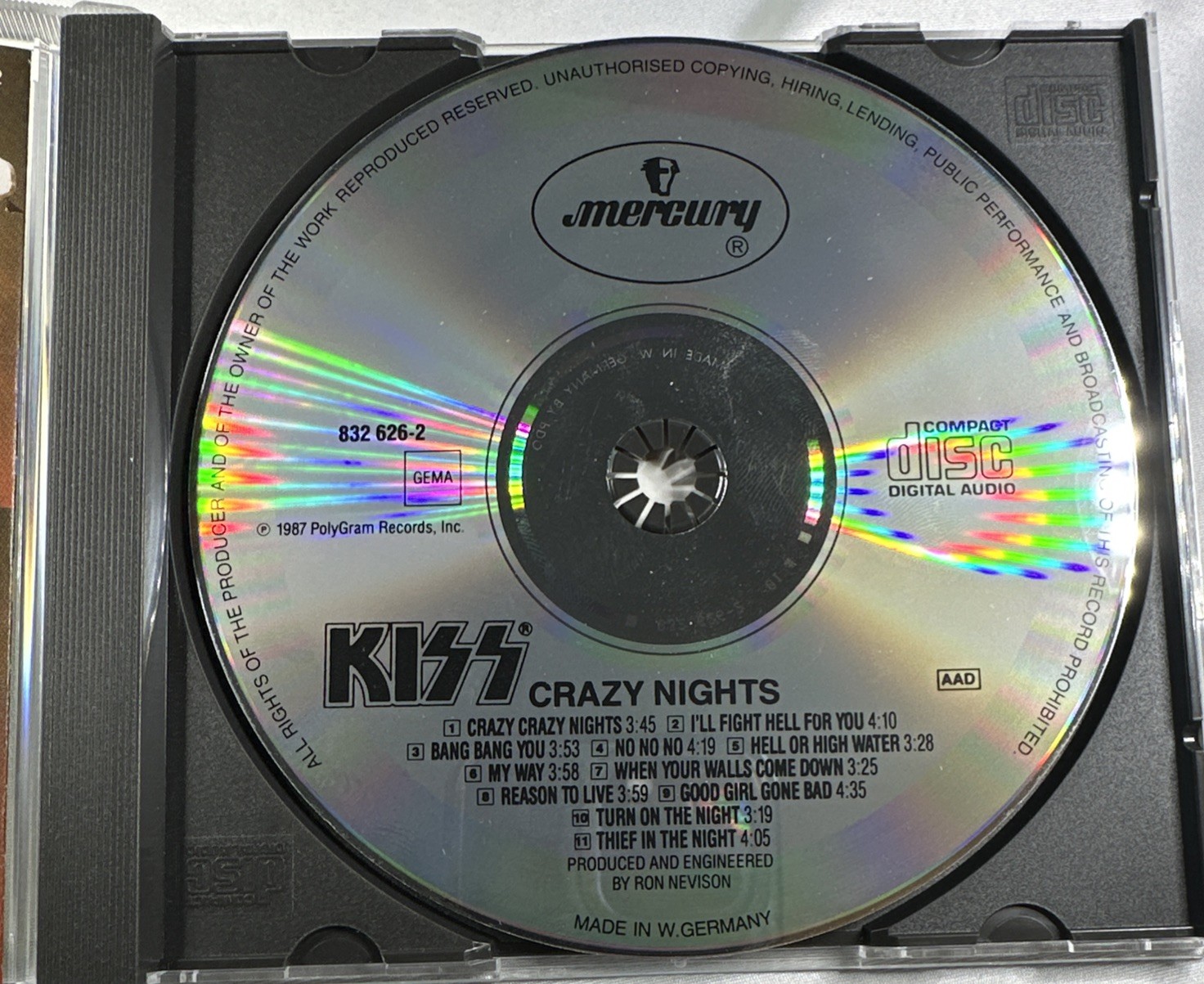 KISS Crazy Nights CD 832-626-2 West Germany 1st USA Pressing Carr Vintage Kiss