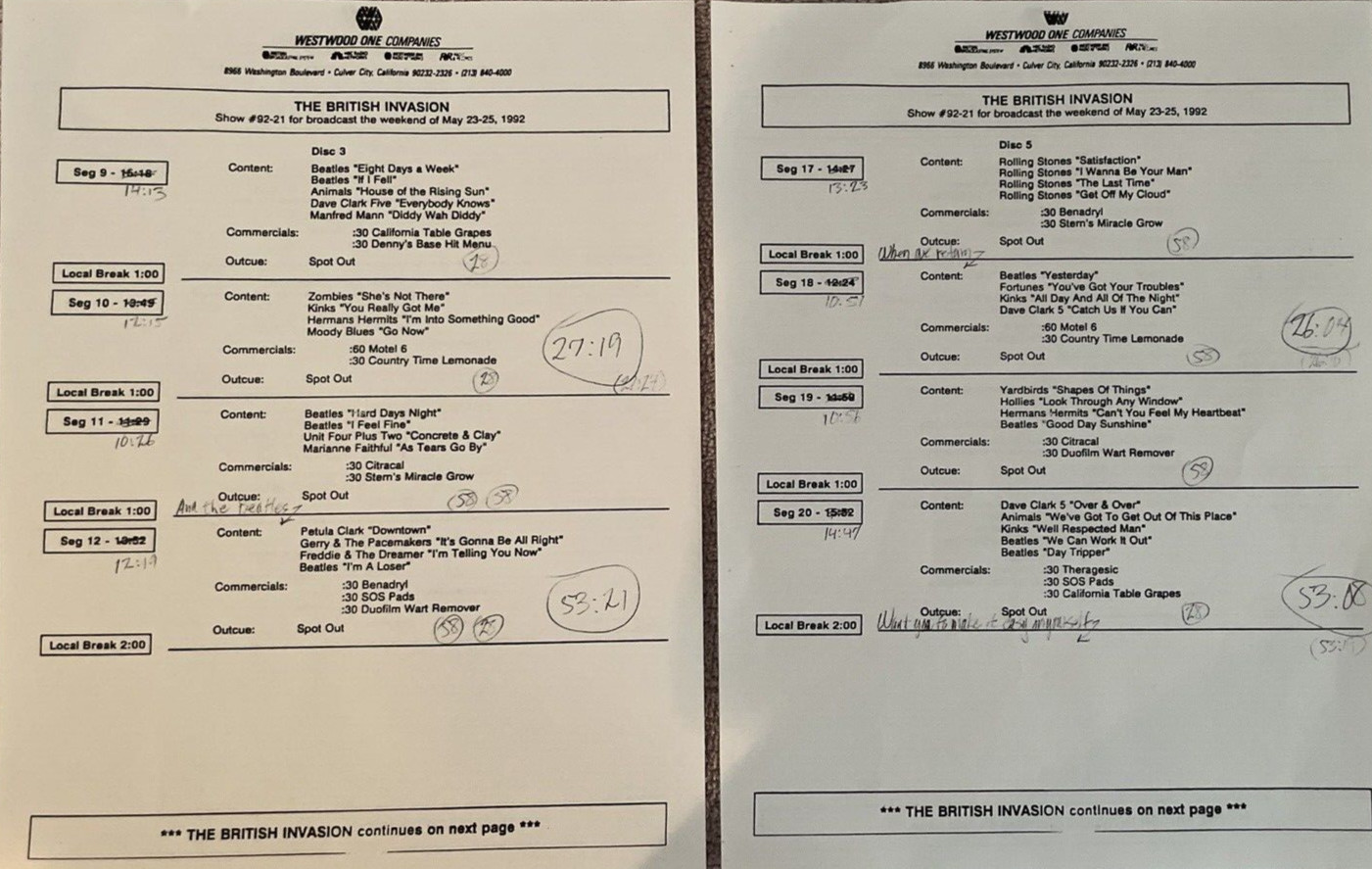 "The British Invasion" Westwood One Radio Show # 92-21 12 CD Set with Cue Sheets
