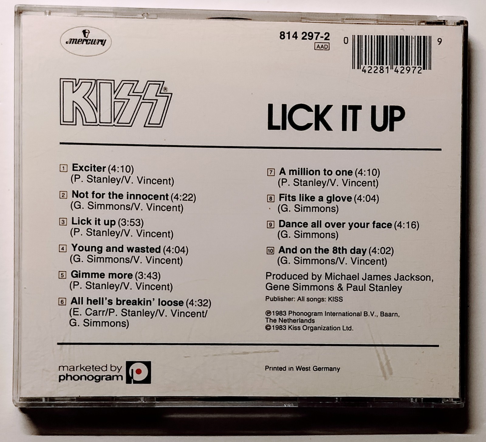 Kiss Lick It Up CD Mercury 814 297-2 Polygram West Germany Gene Simmons