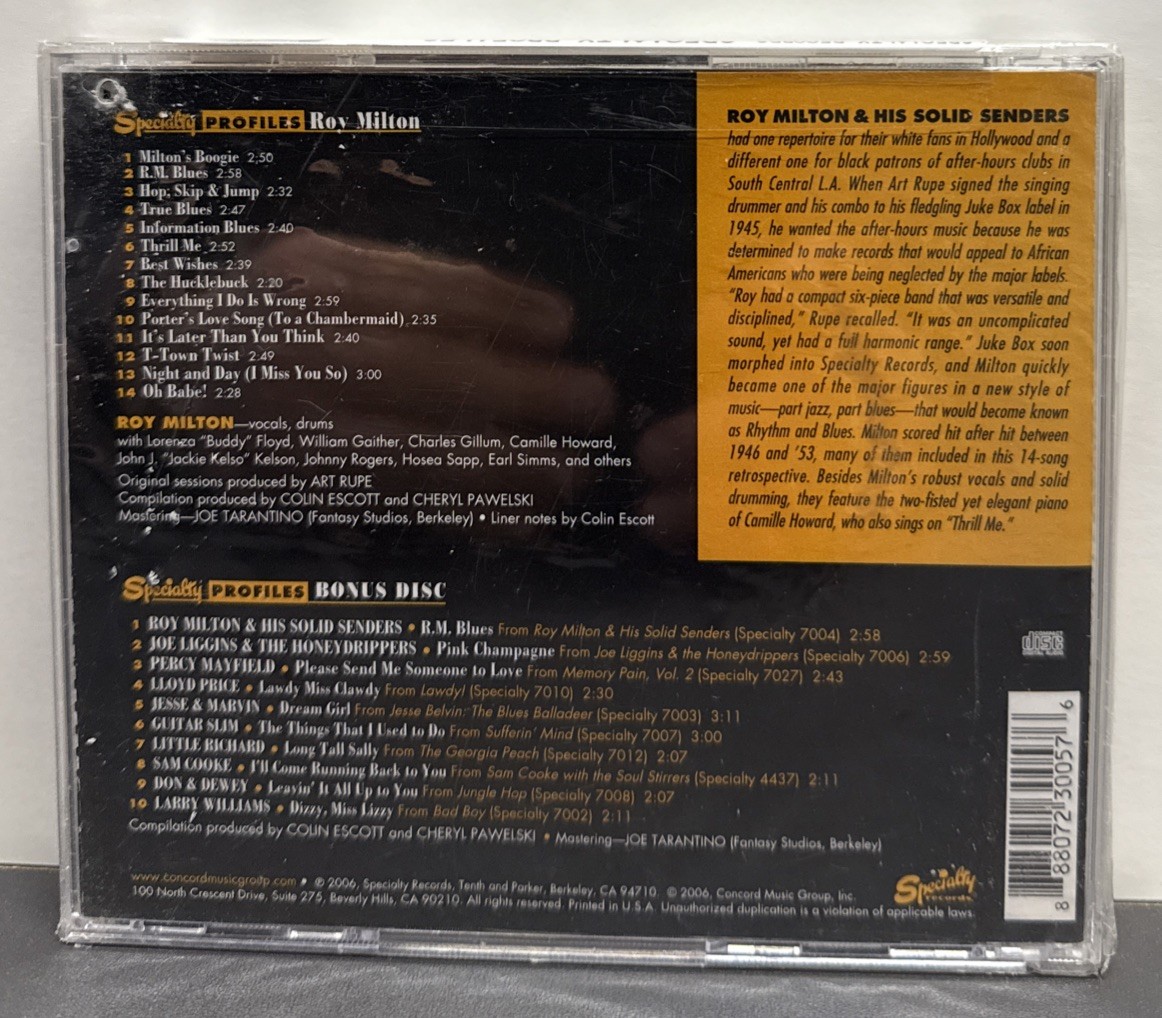 Roy Milton Specialty Profiles (CD) - Factory Sealed