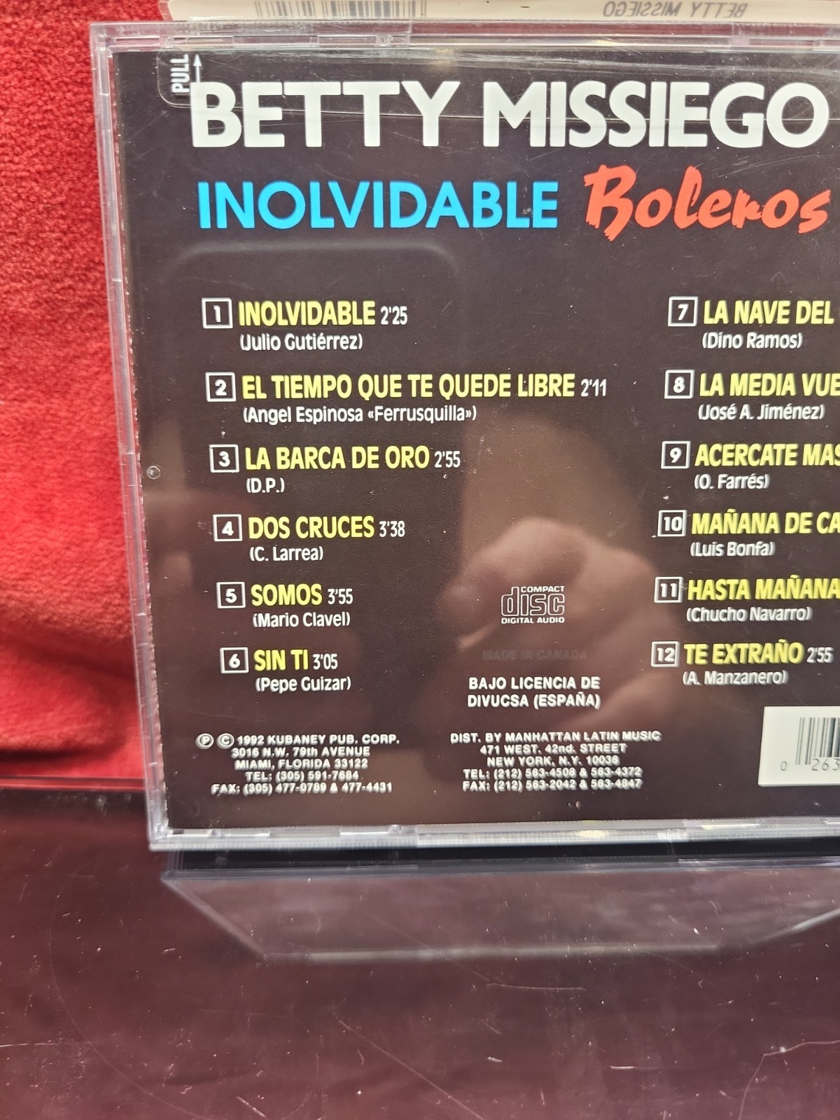 Betty Missego - Inolvidable (CD, 1992, Kubaney) CD-327-2