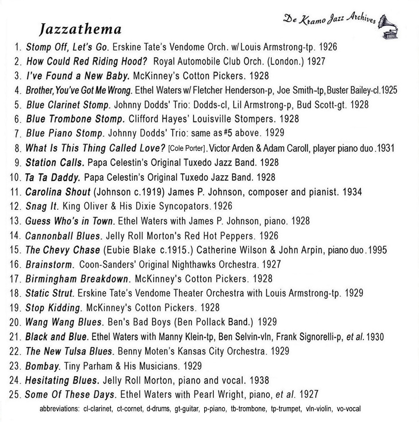 JAZZATHEMA! Original "Hot Jazz" Tunes of the Roaring Twenties by the Greats