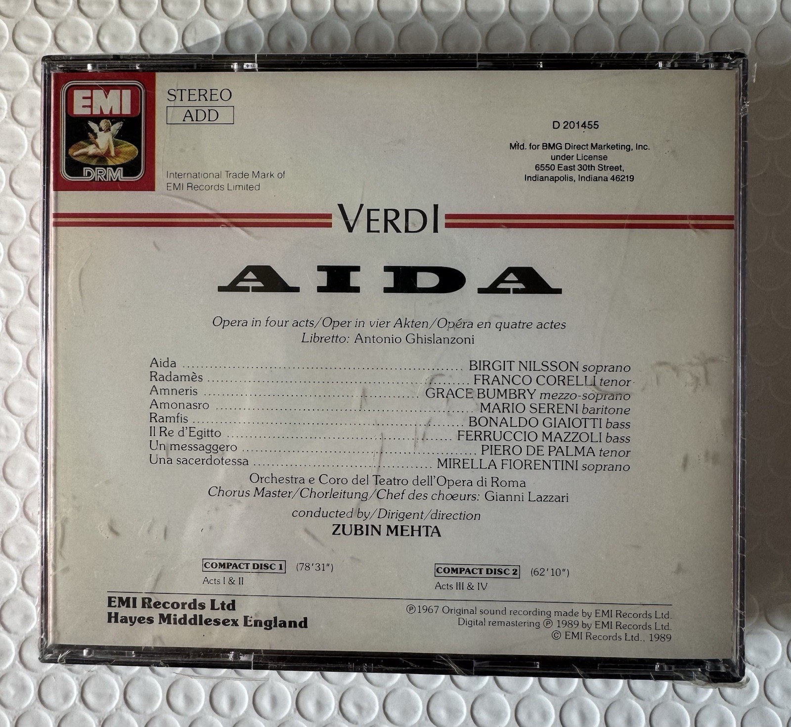 Verdi AIDA Nilsson Corelli Sereni Zubin Mehta RARE/OOP 2-CDs EMI BMG COPY