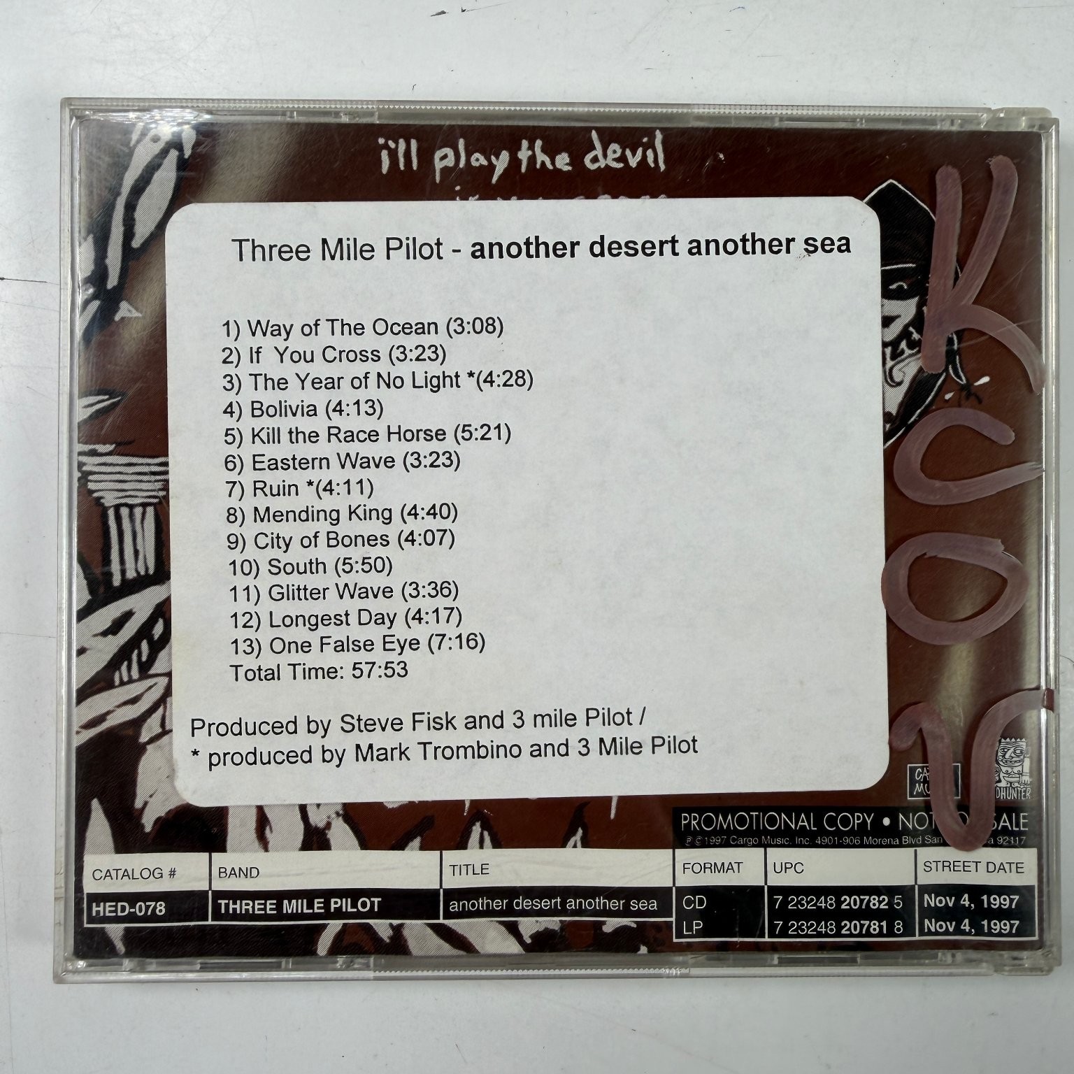 Three Mile Pilot – another desert another sea CD 1997 Promo Indie Rock Cargo