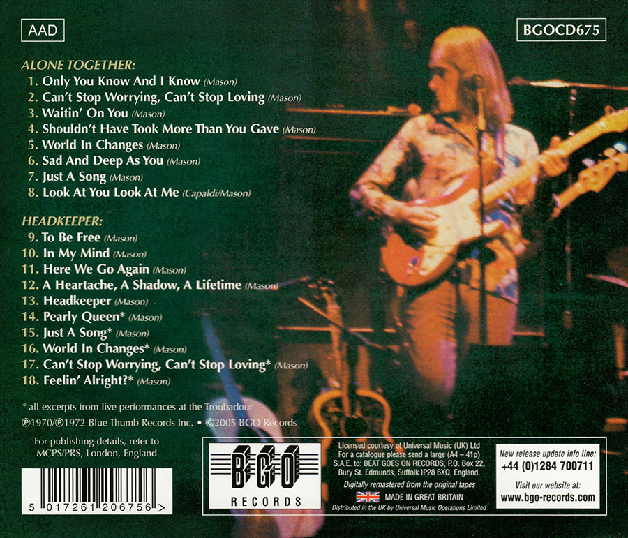 Dave Mason ~ Alone Together / Headkeeper CD 2005 BGO Records England •• NEW ••