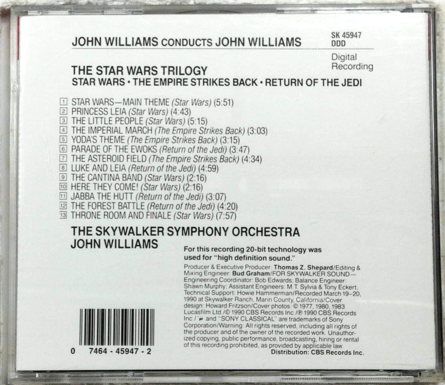 John Williams - Star Wars Trilogy CD 1990 Digital Recording Soundtrack SONY