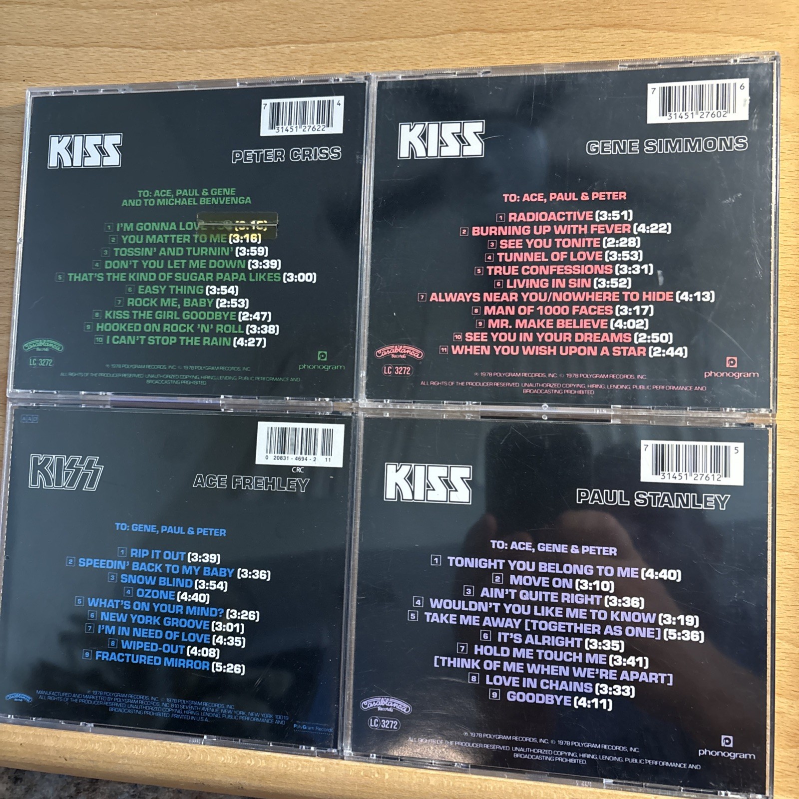 Kiss Solo Albums 4-CD Lot Ace, Gene, Peter, Paul NM LIKE NEW, Criss, Ace, Gene
