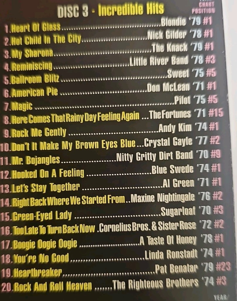 Top Hits Of The 70s 4CD Box Set EX+ Collectables COL-0482BX Styx Free 10cc Toto
