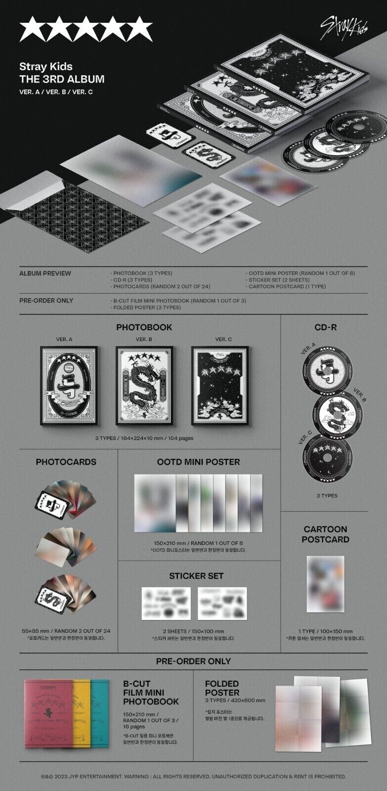 STRAY KIDS 3rd Album [5-STAR] CD+P.Book+2p P.Card+Mini Poster+Sticker+Pre-Order