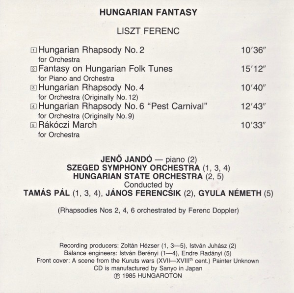 Liszt* - Hungarian Fantasy (Orchestral Favourites) (CD, Comp) (Very Good Plus (V