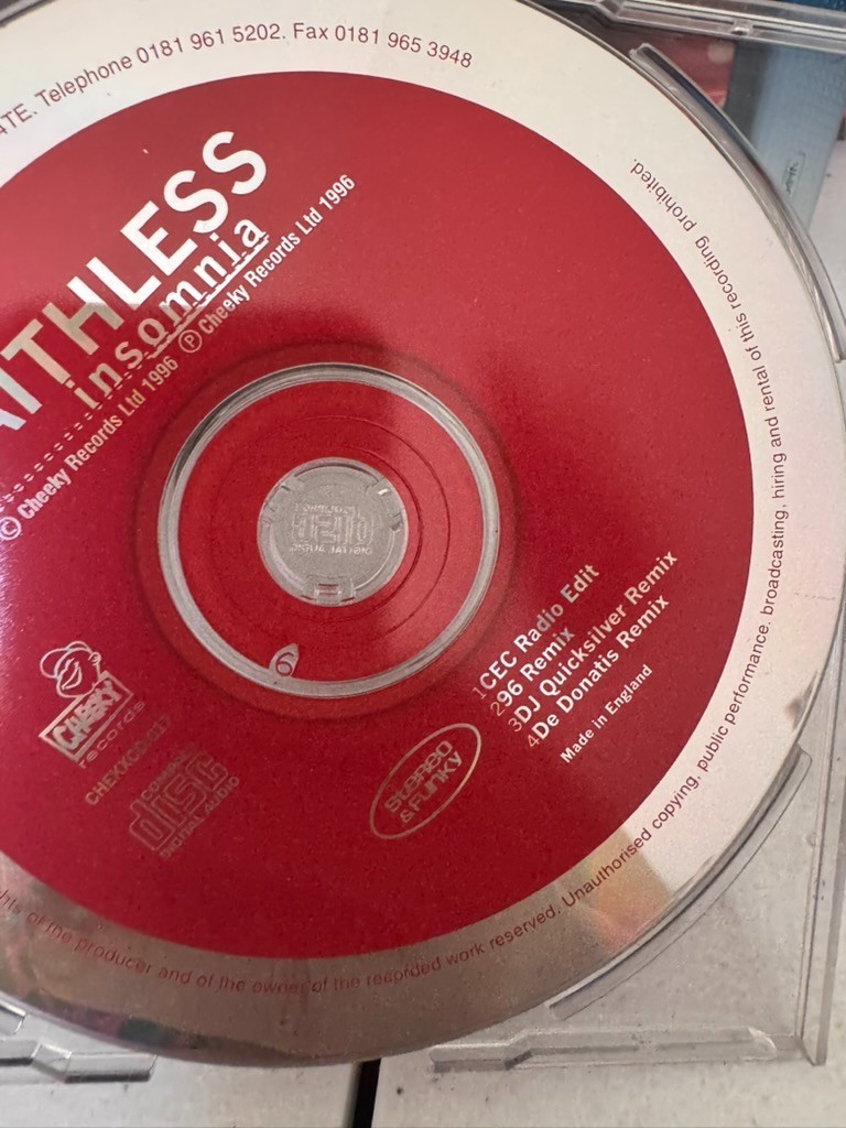 Faithless – Insomnia CD Faithless 1996 4 x remixes CEC radio mix DJ quicksilver