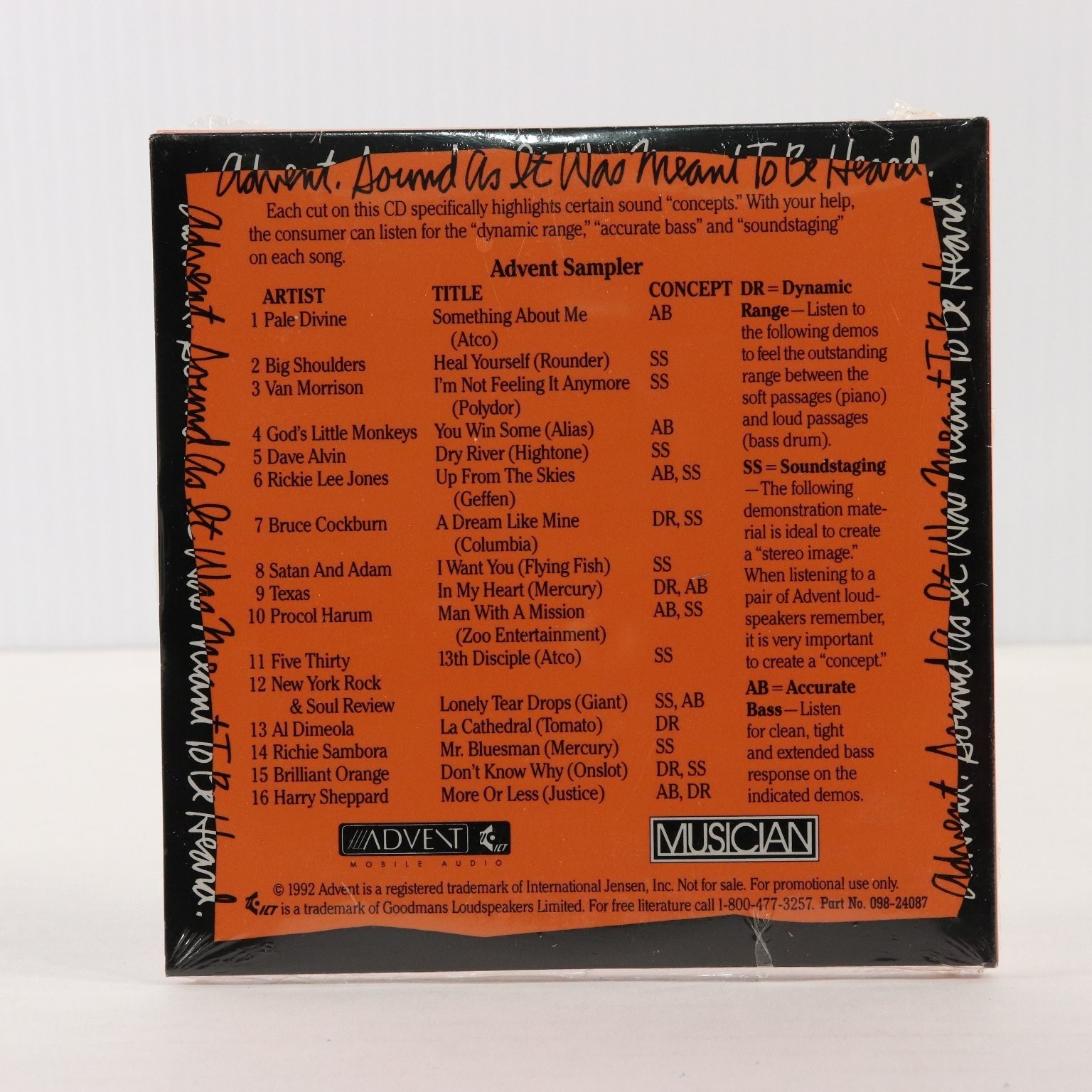 Advent Mobile Audio CD Sampler 1992 Promo Sound Demo Rock Pop SEALED New