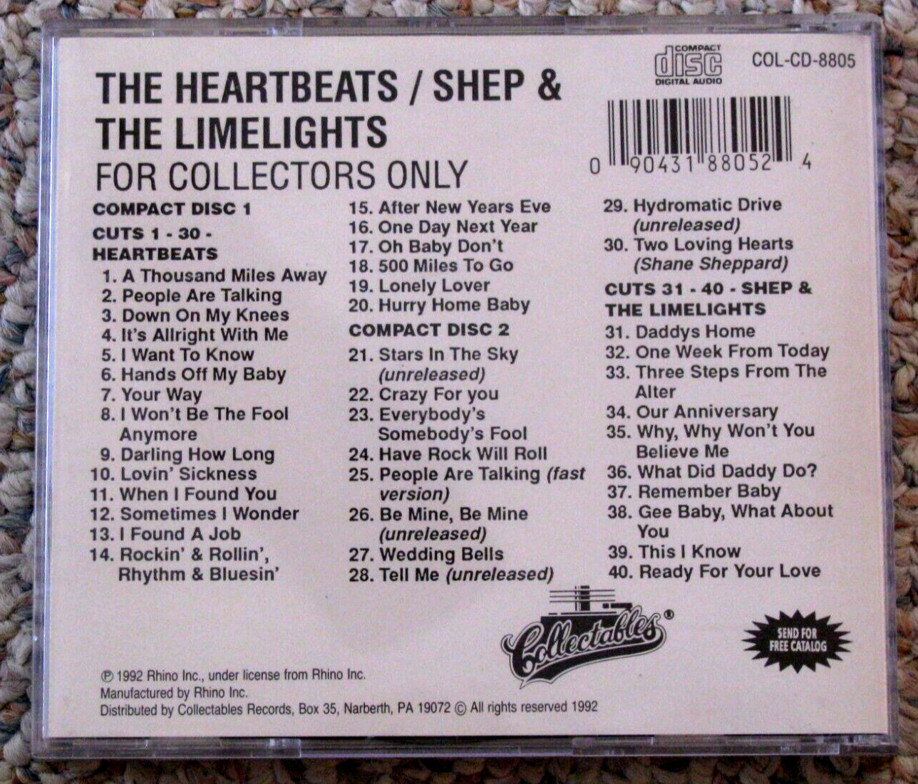THE HEARTBEATS & SHEP & THE LIMELITES~FOR COLLECTORS ONLY CD Doo-Wop Vocal