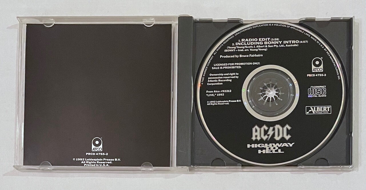 AC/DC Highway To Hell (Live) 1992 US PROMO Only CD Single ANGUS YOUNG Malcolm