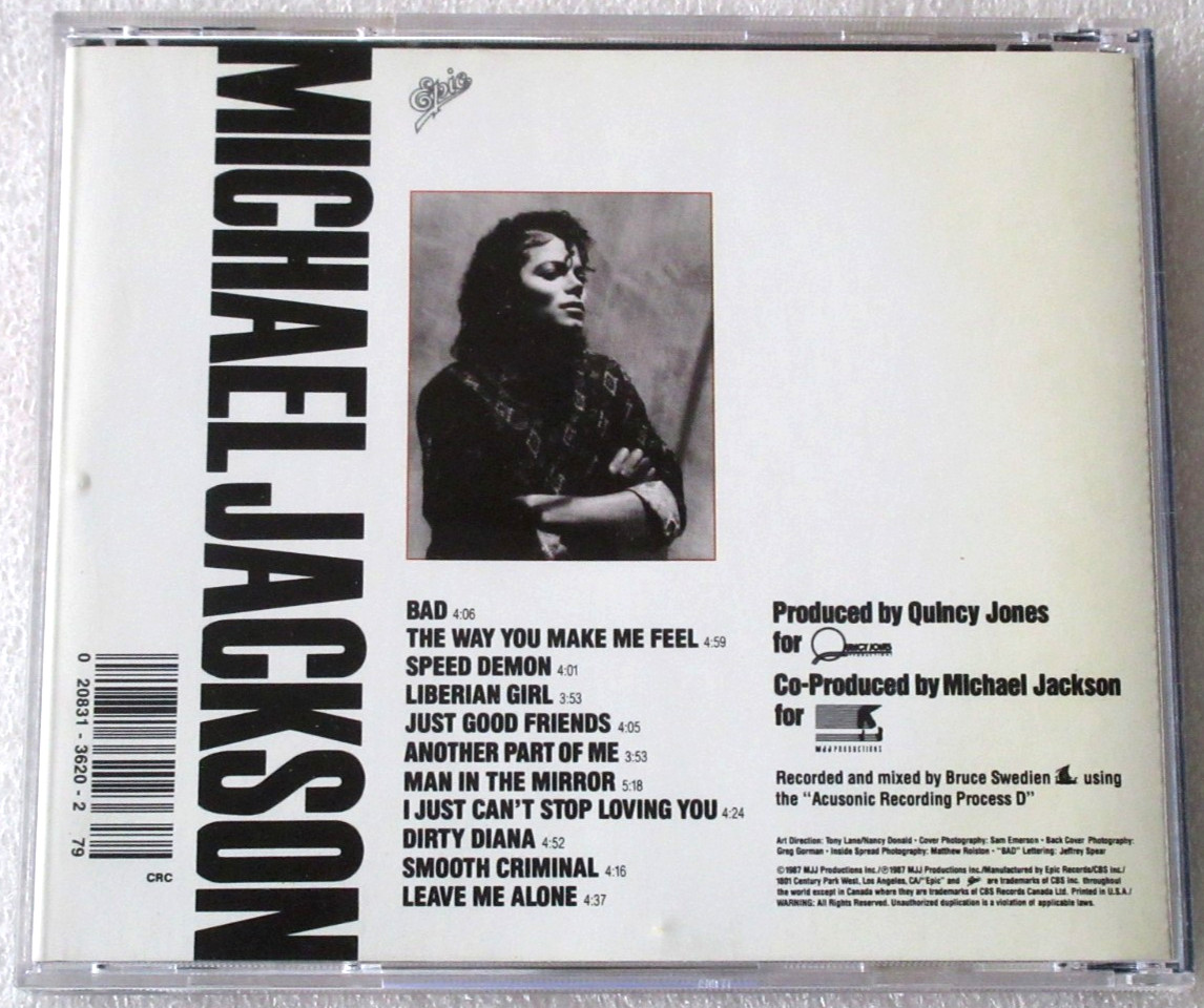 MICHAEL JACKSON / BAD 1987 CD BOOKLET LYRICS MJJ PRODUCTION EPIC POP ROCK OOP