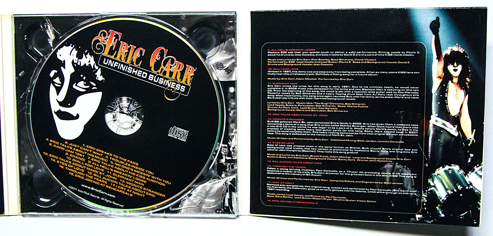ERIC CARR Unfinished Buisness CD 2011 Auto Rock *RARE* KISS