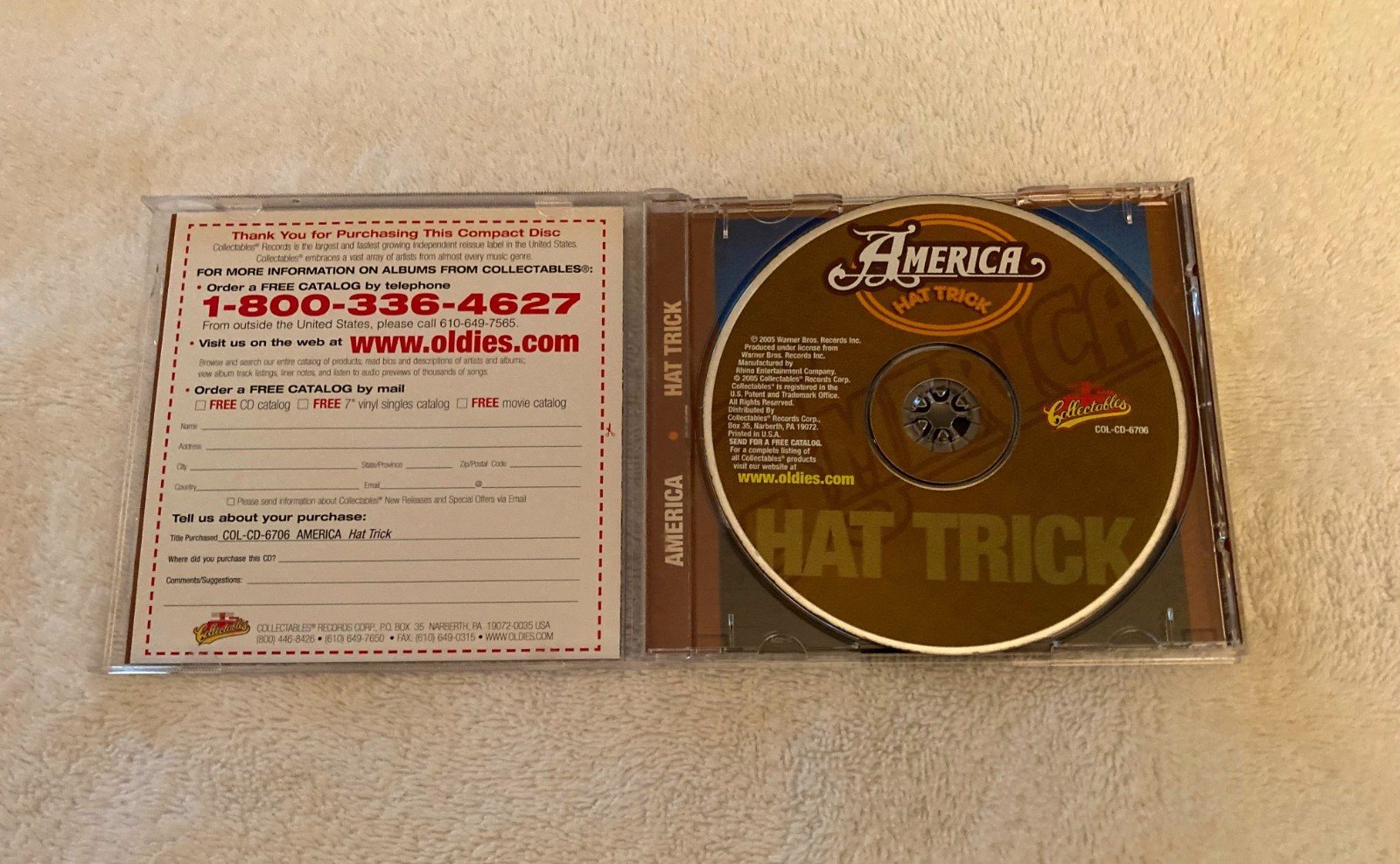 America "Hat Trick" CD on Collectables Label 2005