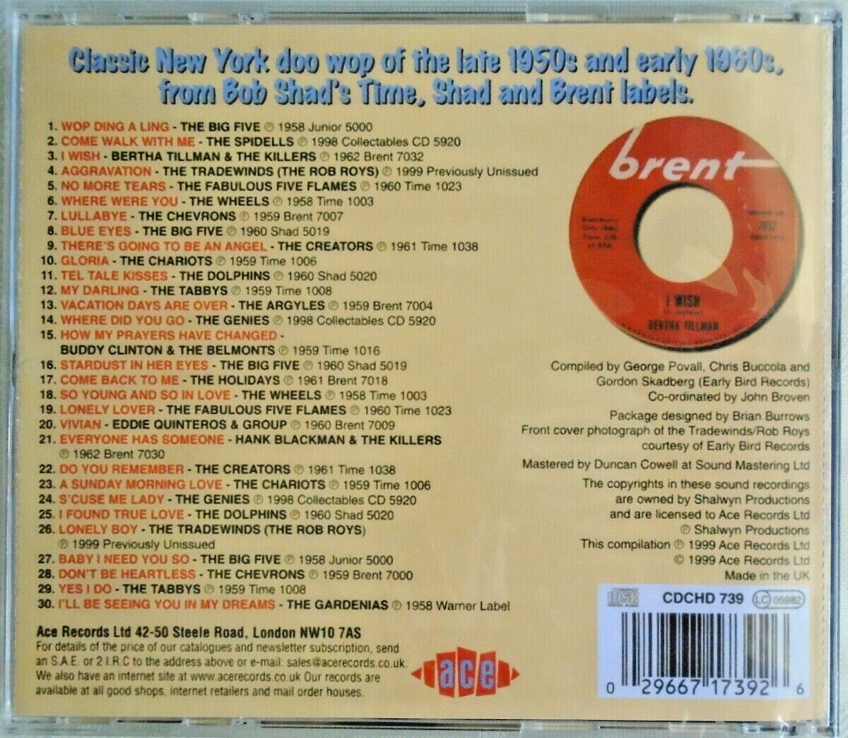 WOP DING A LING - CD - Classic Doo Wop From Time, Brent & Shad - BRAND NEW