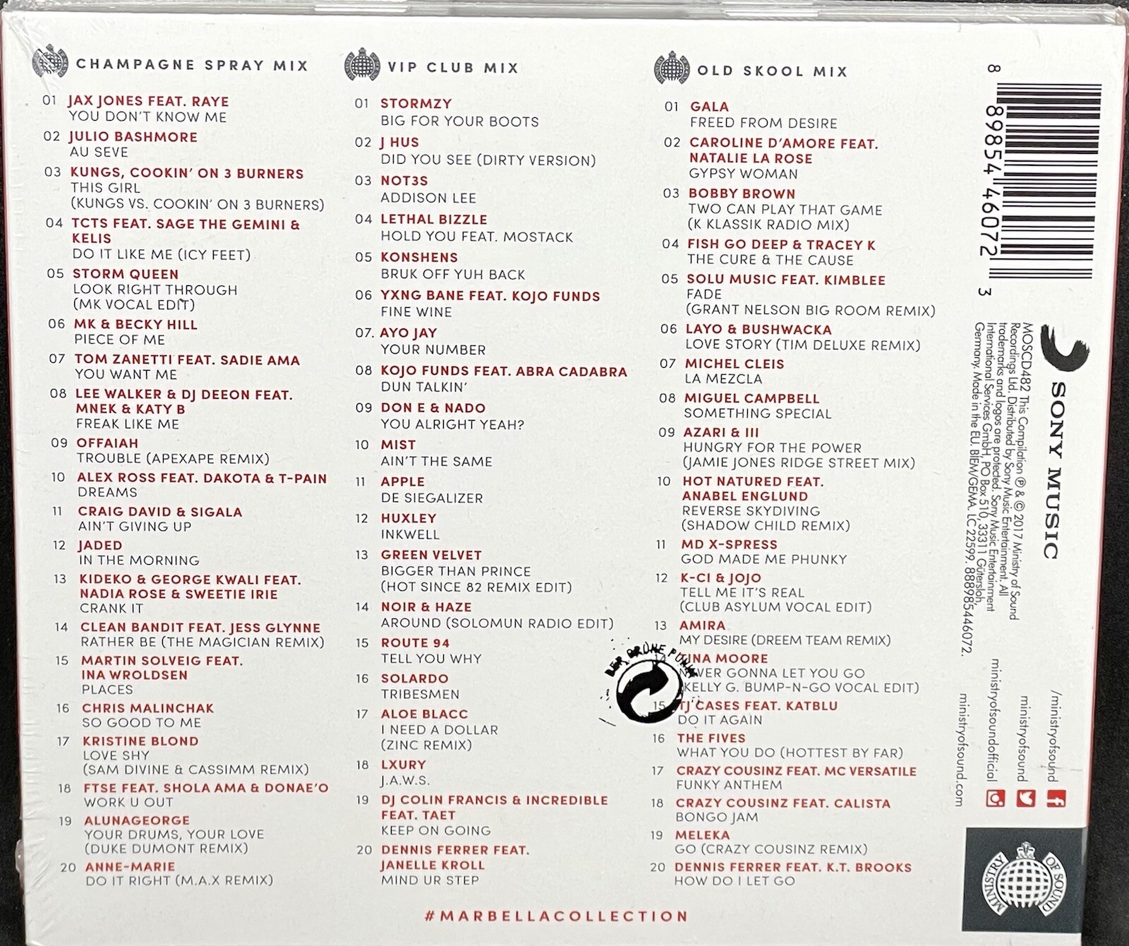 MINISTRY OF SOUND - MARBELLA COLLECTION 2017, TRIPLE CD ALBUM, (2017) NEW/SEALED