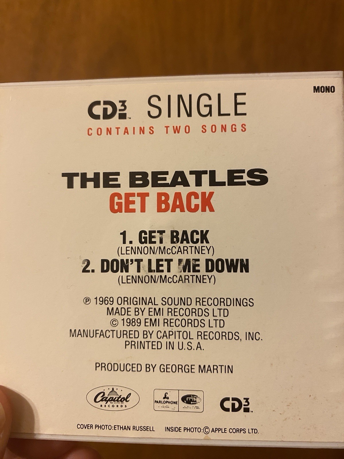The Beatles Get Back/Dont Let Me Down 3 Inch Mini CD Single Capitol Records 1989