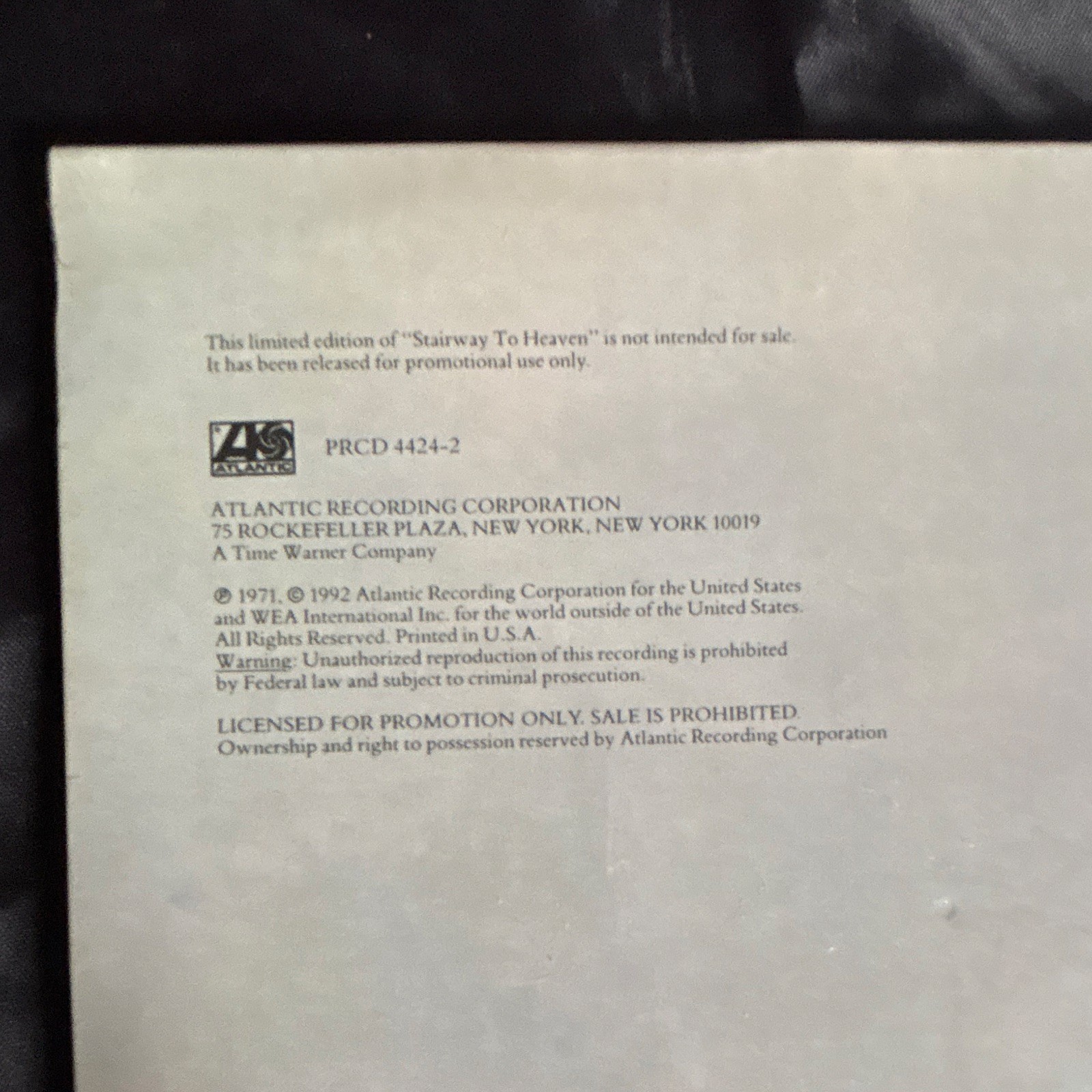 Led Zeppelin Stairway To Heaven Promo SEALED 20th Anniv 7” and cd PRCD 4424-2
