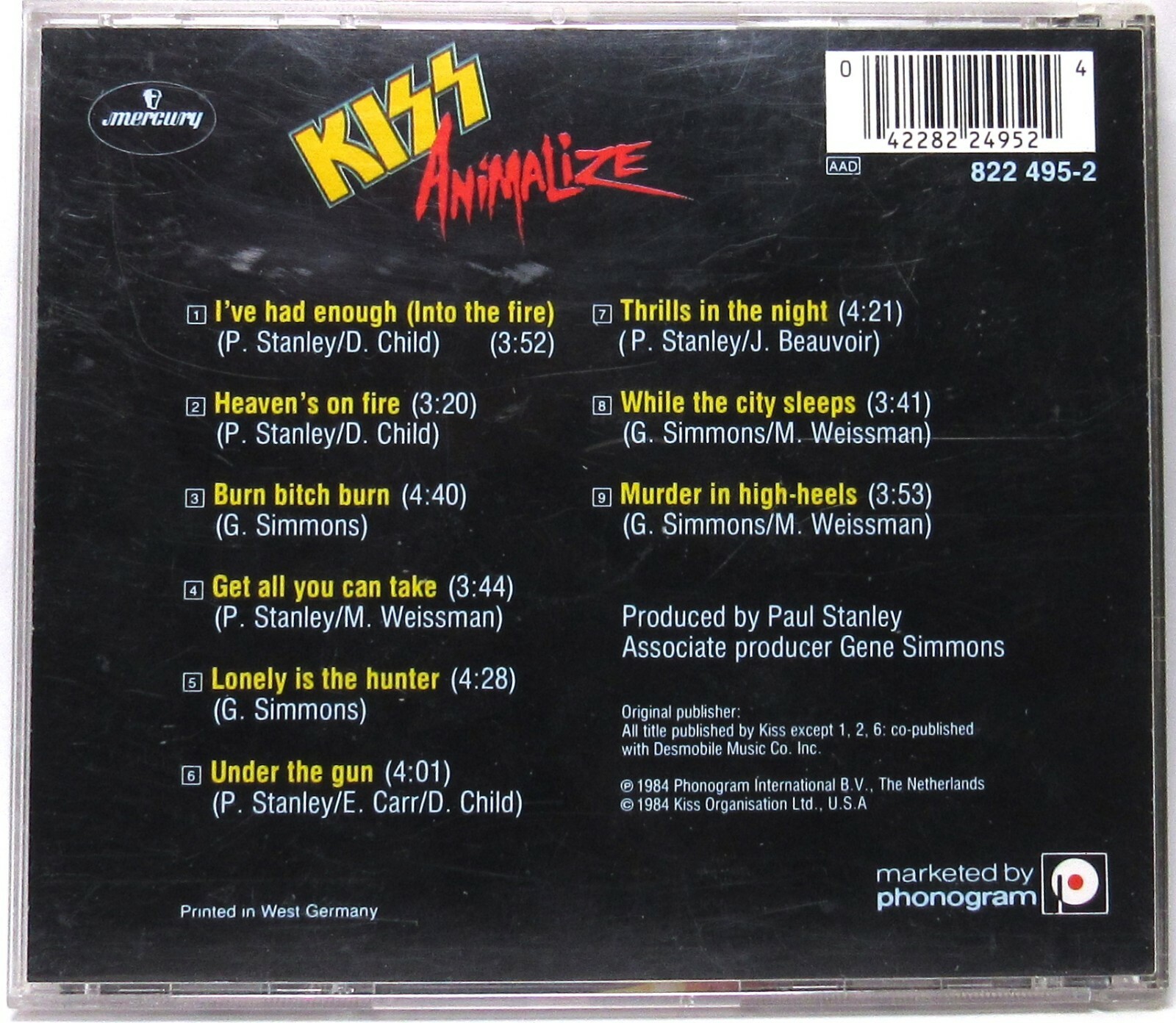Kiss - ANIMALIZE (CD, Autographed Booklet By Bruce Kulick) Printed West Germany