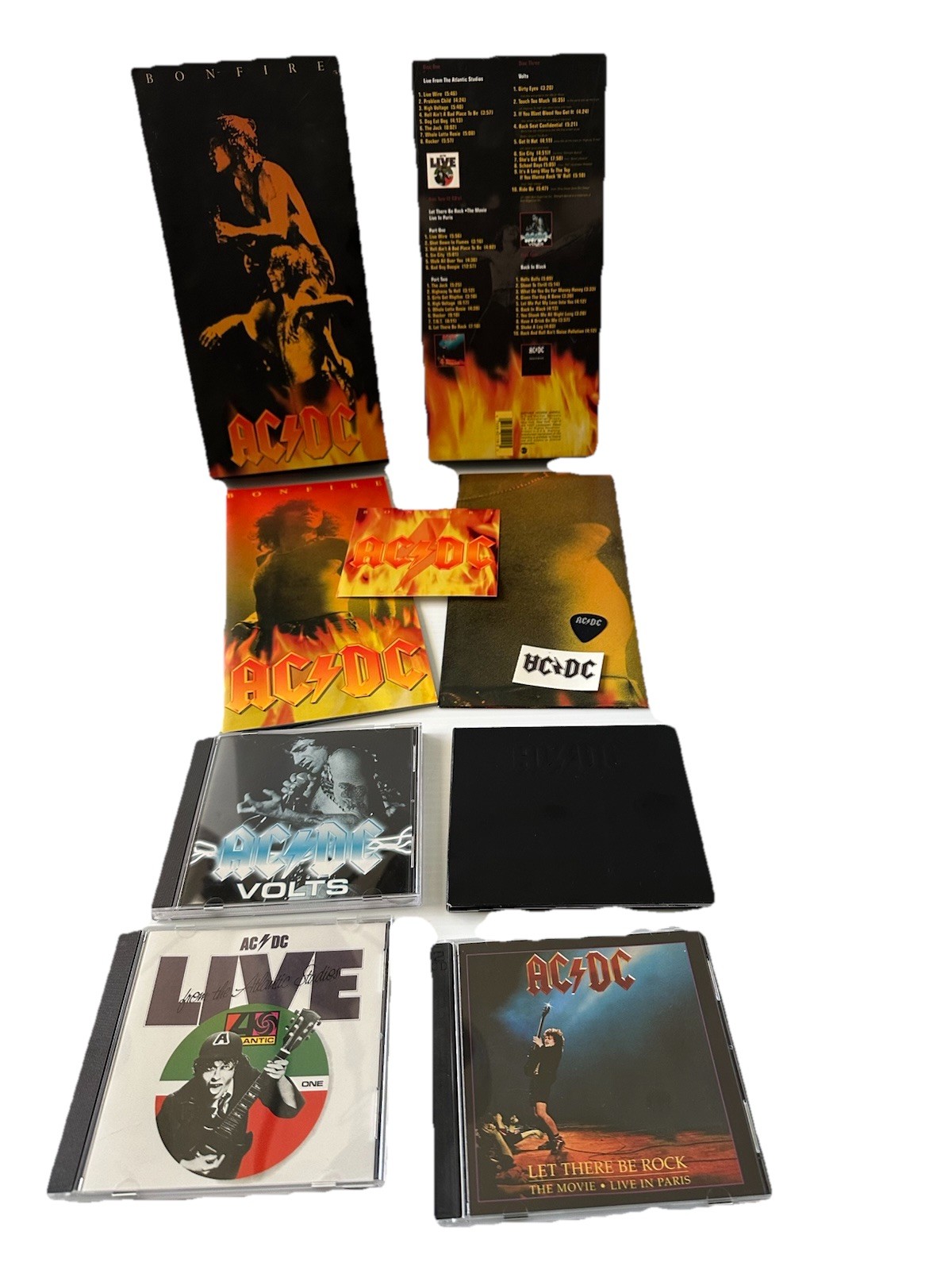 AC/DC BONFIRE VOLTS LIVE BACK BLACK Box Set Poster Booklet Sticker Pick tattoo