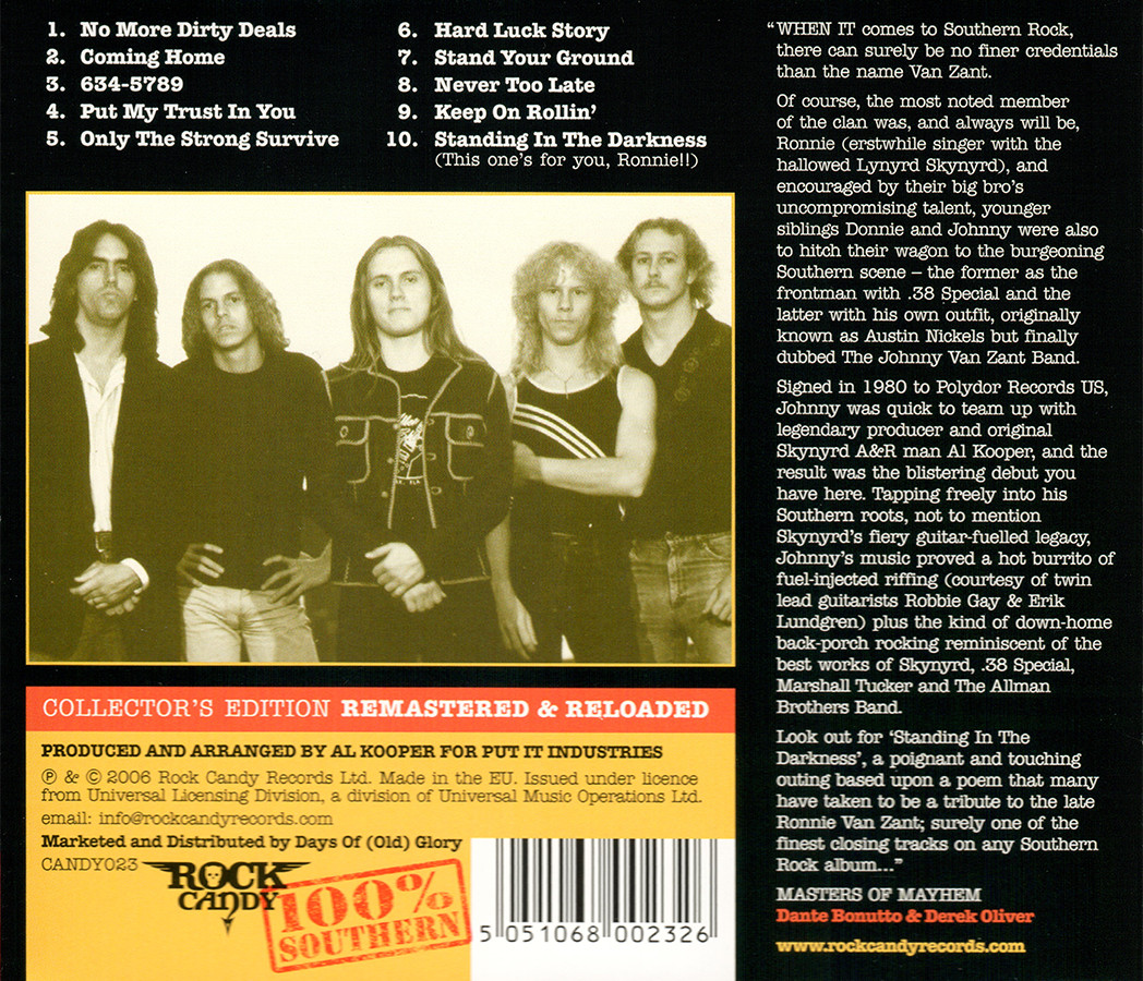 Johnny Van Zant Band ~ No More Dirty Deals (1980) CD 2006 Rock Candy UK ••NEW••