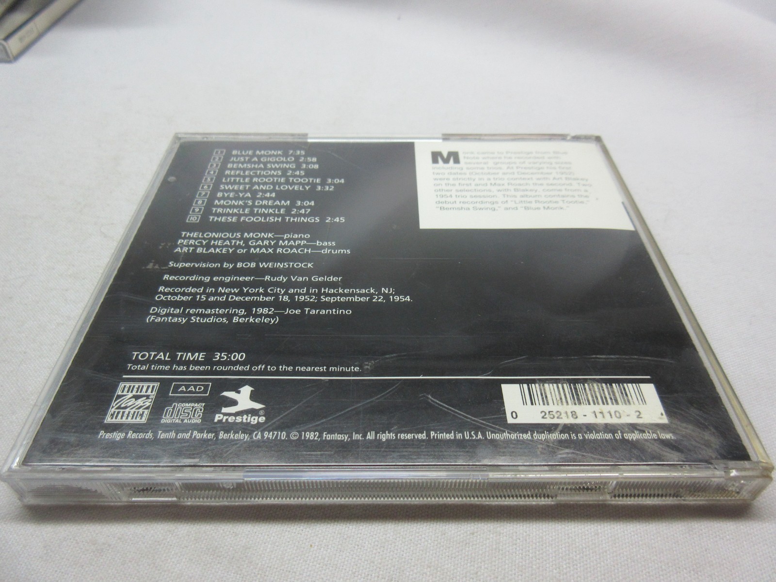 Thelonius Monk Self Titled CD Fully Tested Buy It Now OOP BIN Out of Print