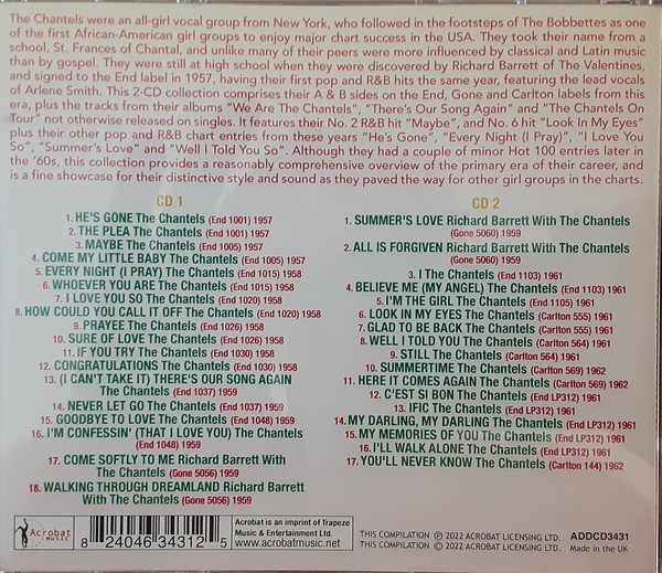 The Chantels – The Complete Singles & Albums, 1957 - 1962 2 CD Set - NEW