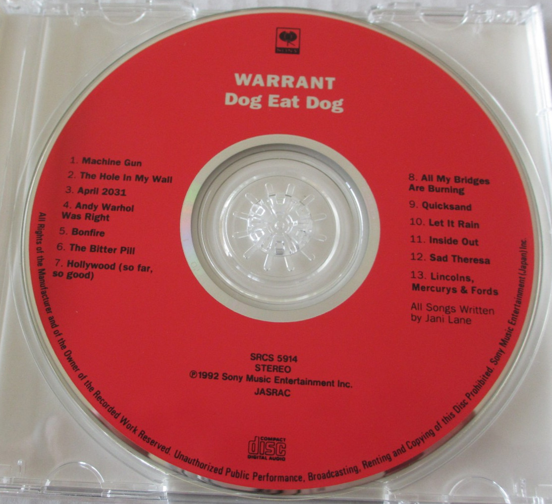 WARRANT- DOG EAT DOG CD JAPANESE PRESS 1992 80s HAIR METAL / GLAM ROCK SRCS-5944