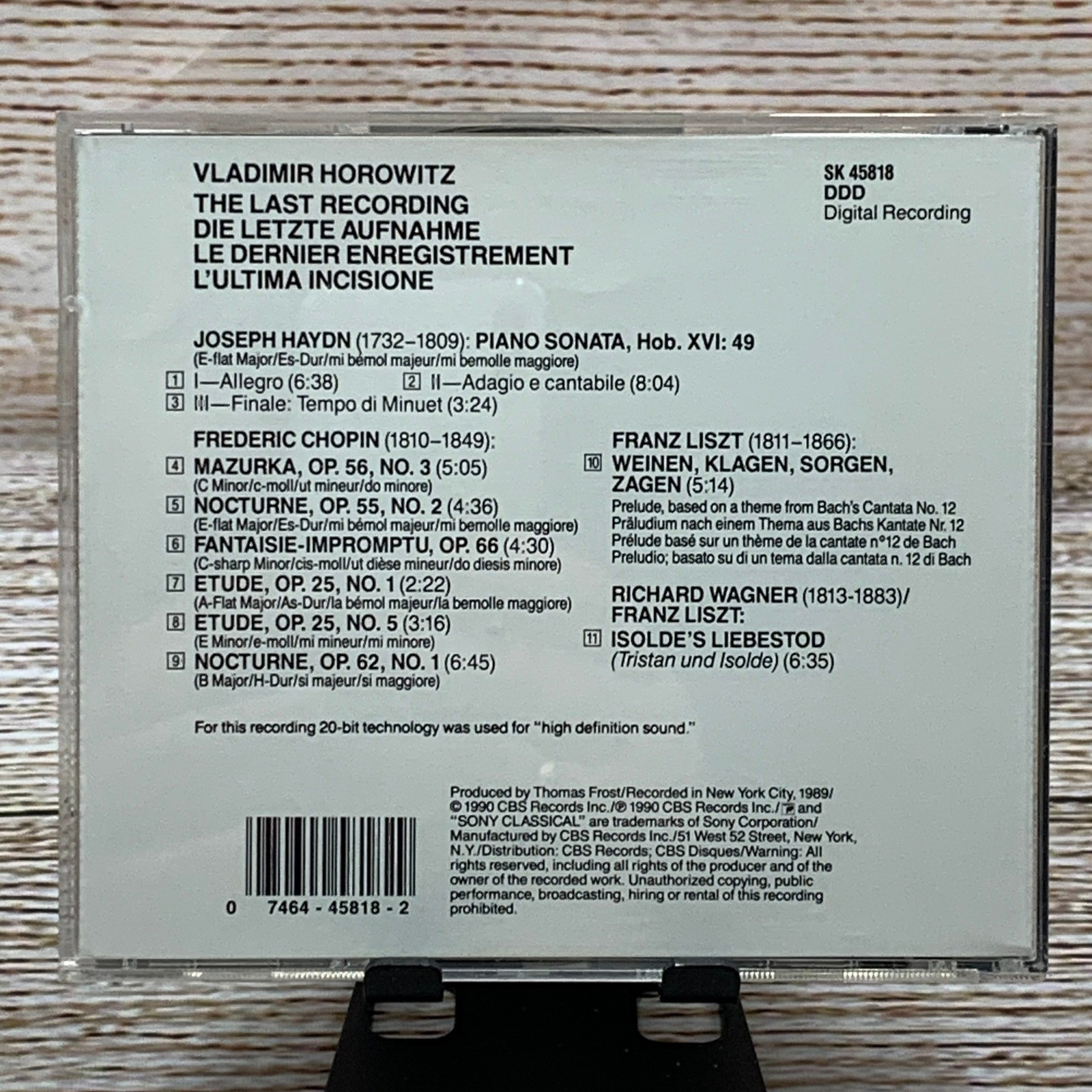 Vladimir Horowitz - The Last Recording Sony Classical [1990 CD] Chopin Haydn