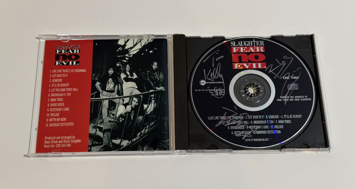 Slaughter Fear No Evil CD 1995 CMC Signed by Kelly Elias Strum Hard Rock