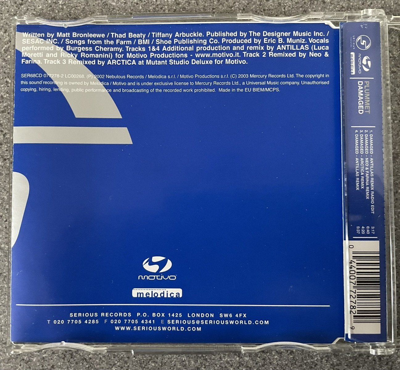 Plummet - Damaged - 4 Track CD Single 2003 - SER68CD