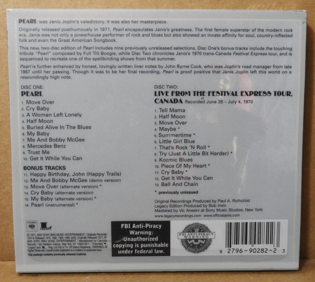 JANIS JOPLIN "Pearl" LEGACY EDITION 2005 (SONY) 2 CD EX/EX!