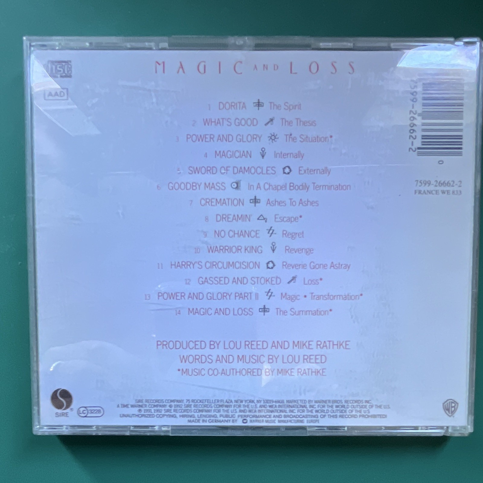 Lou Reed - Magic and Loss (CD, 1992, Rock, Sire, 7599-26662-2)