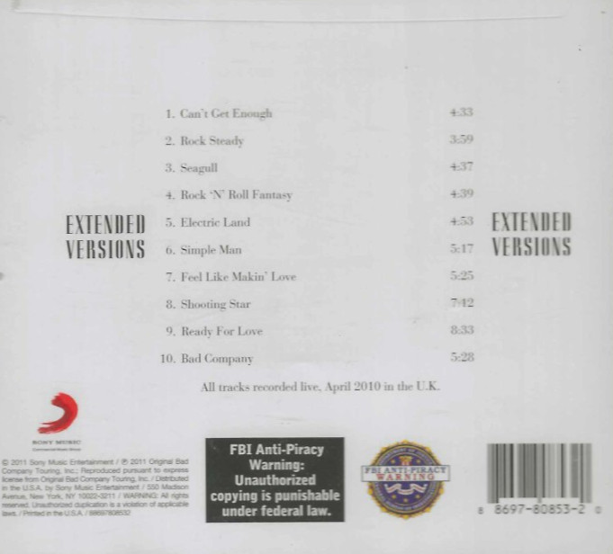 Bad Company, Best of Extended Versions NEW! CD Live 10 Tracks, Can't Get Enough
